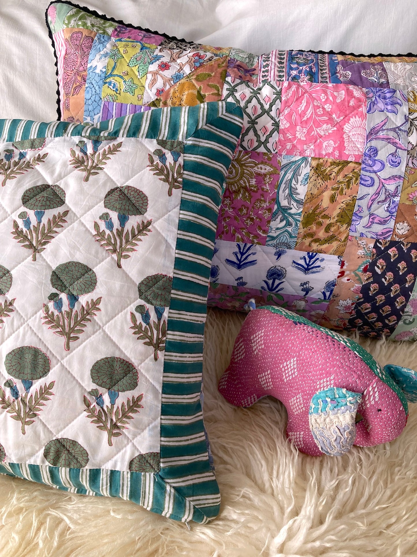 Hand Block Bagru Print Ruffle Pillow Case / Cushion Cover