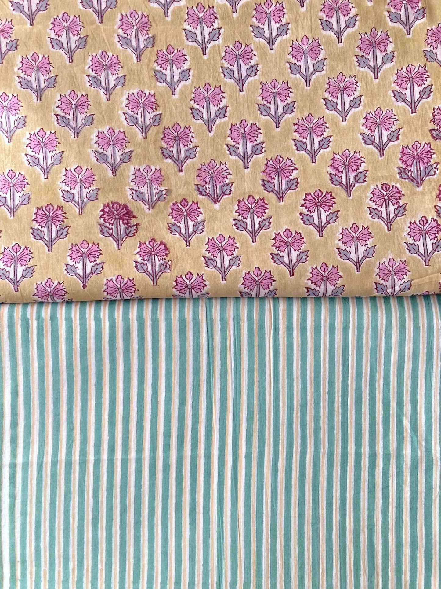 Hand Block Print Yellow Floral Cotton Fabric  #294-11