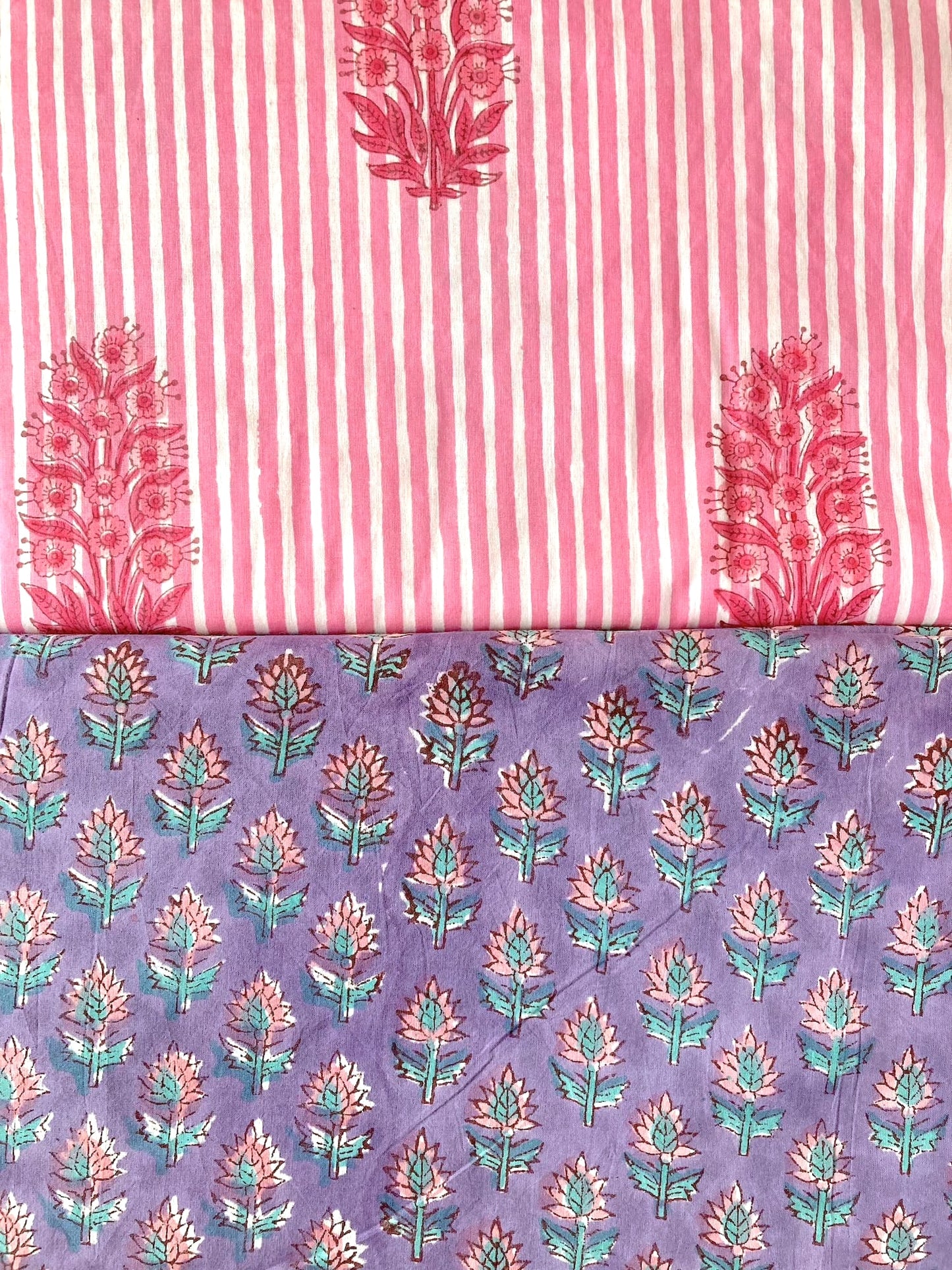 Hand Block Print Purple Floral Cotton Fabric  #289-15