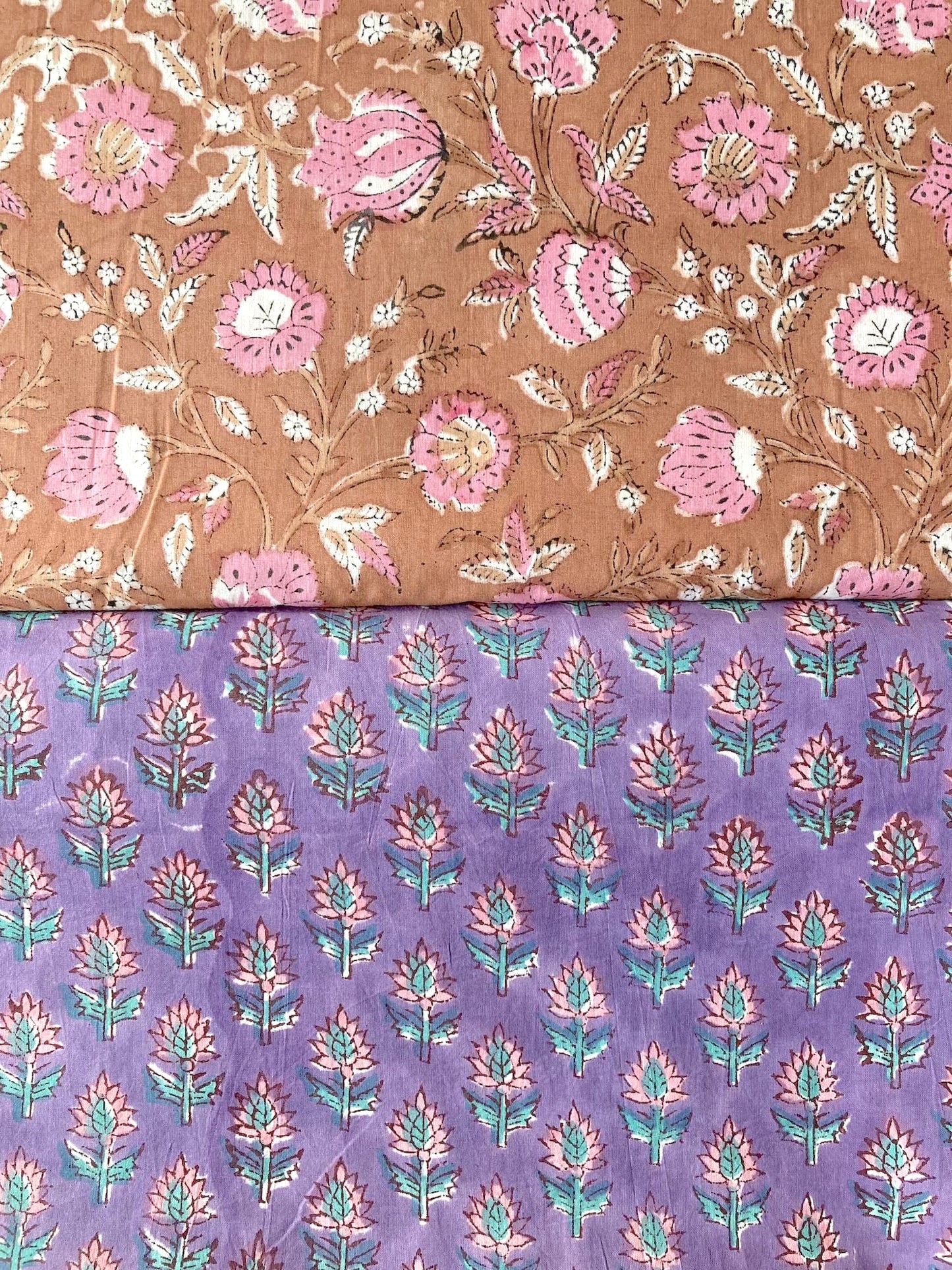 Hand Block Print Purple Floral Cotton Fabric  #289-15