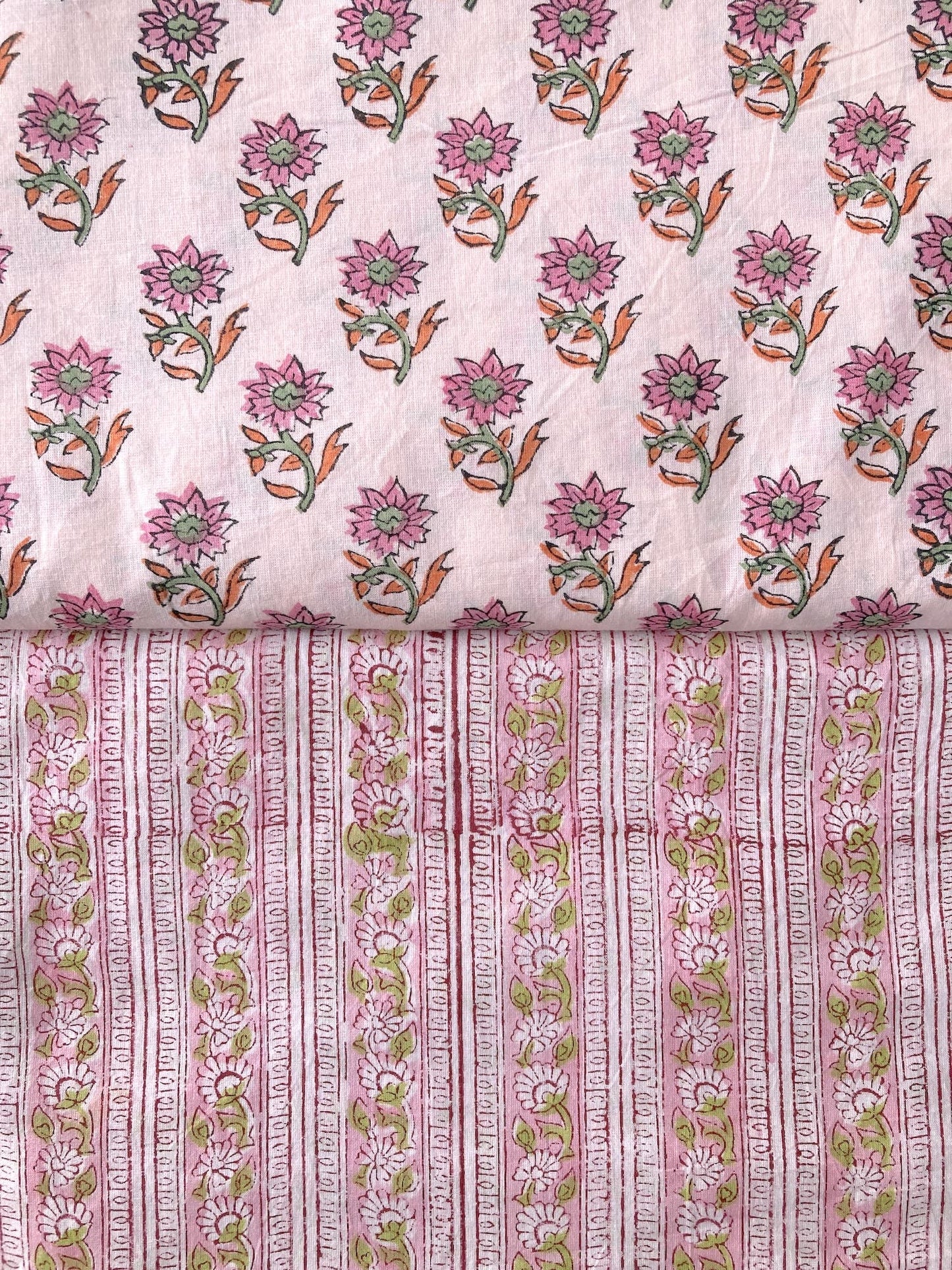 ハンドブロックプリント ピンク 小花柄 コットンプリント生地  #296-2