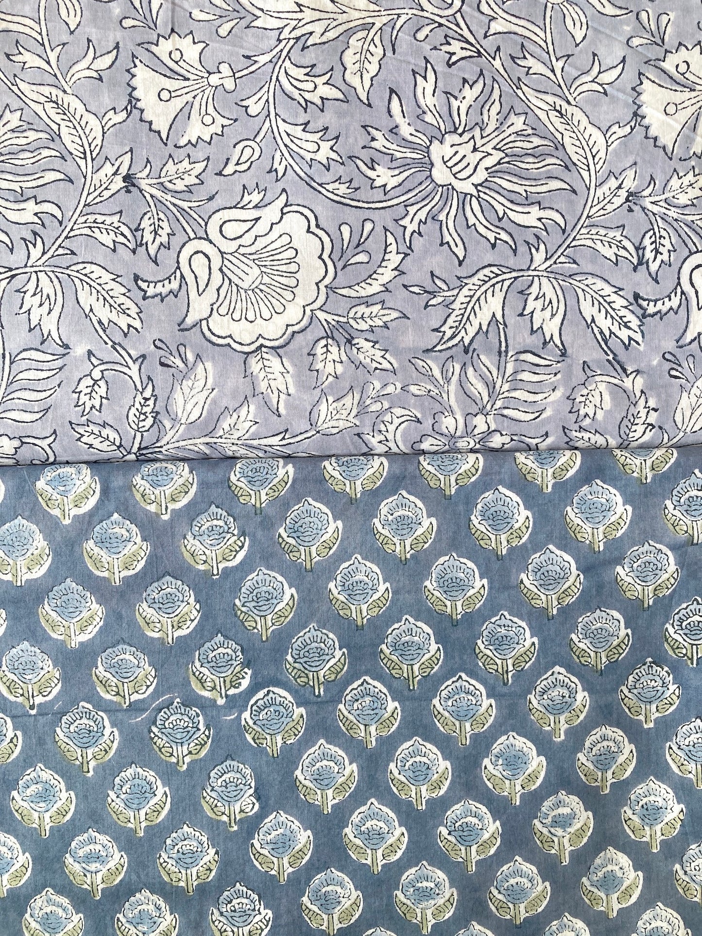 ハンドブロックプリント アイスグレー コットンプリント生地  #294-4