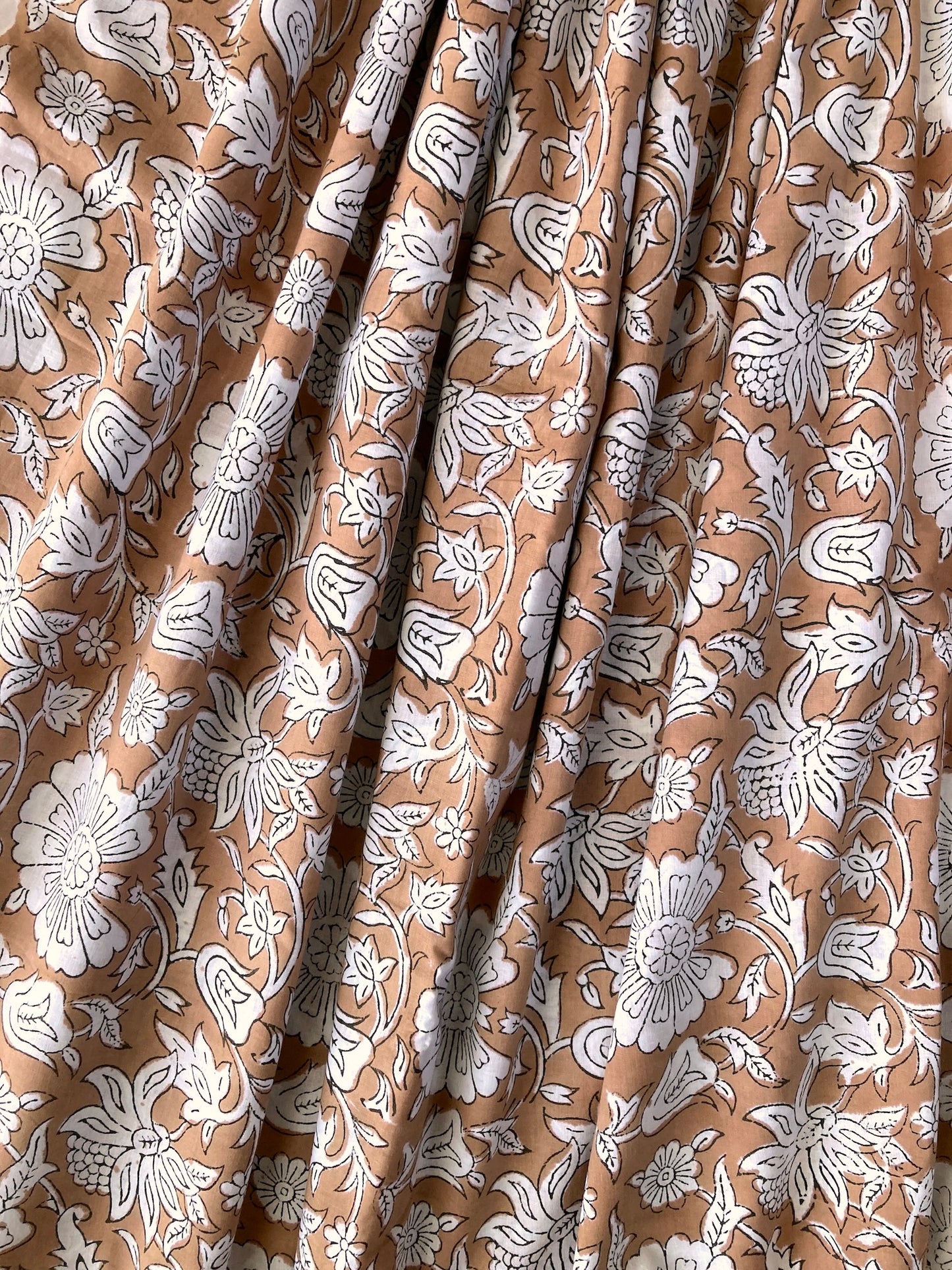 ハンドブロックプリント キャメルカラー コットンプリント生地  #296-1