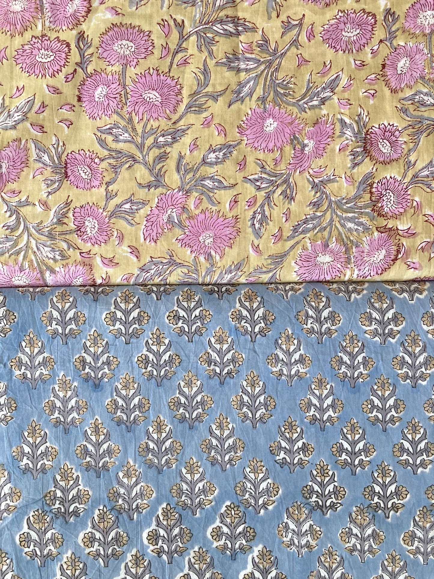 ハンドブロックプリント ライトブルー 小花柄 コットンプリント生地  #296-4