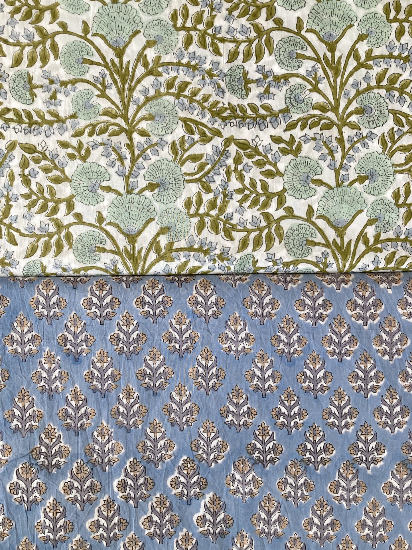 ハンドブロックプリント ライトブルー 小花柄 コットンプリント生地  #296-4