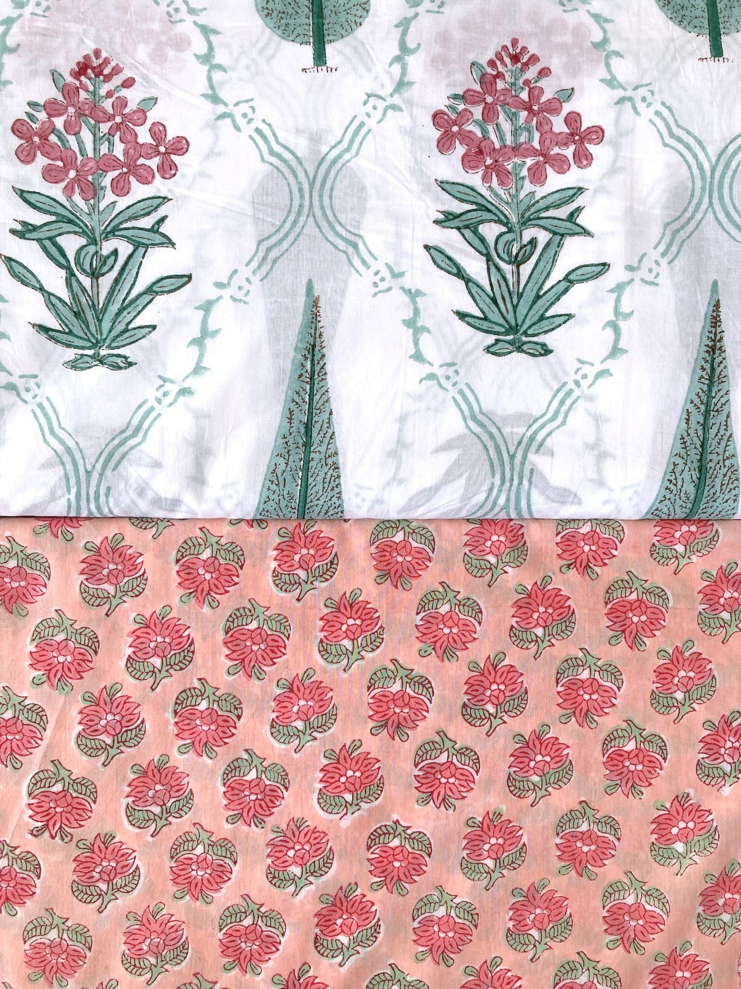 ハンドブロックプリント お花と木 コットンプリント生地  #272-14