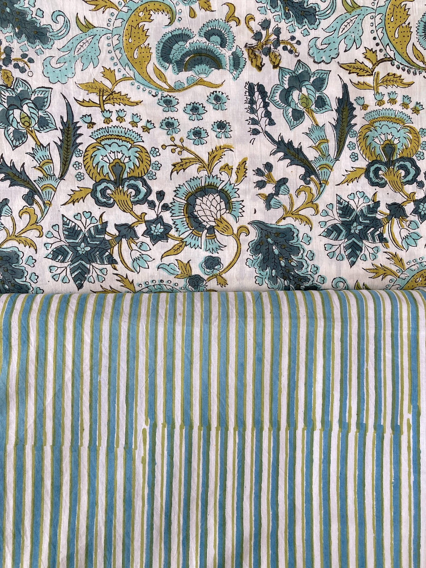 Hand Block Print Light Blue Border Cotton Fabric  #298-2