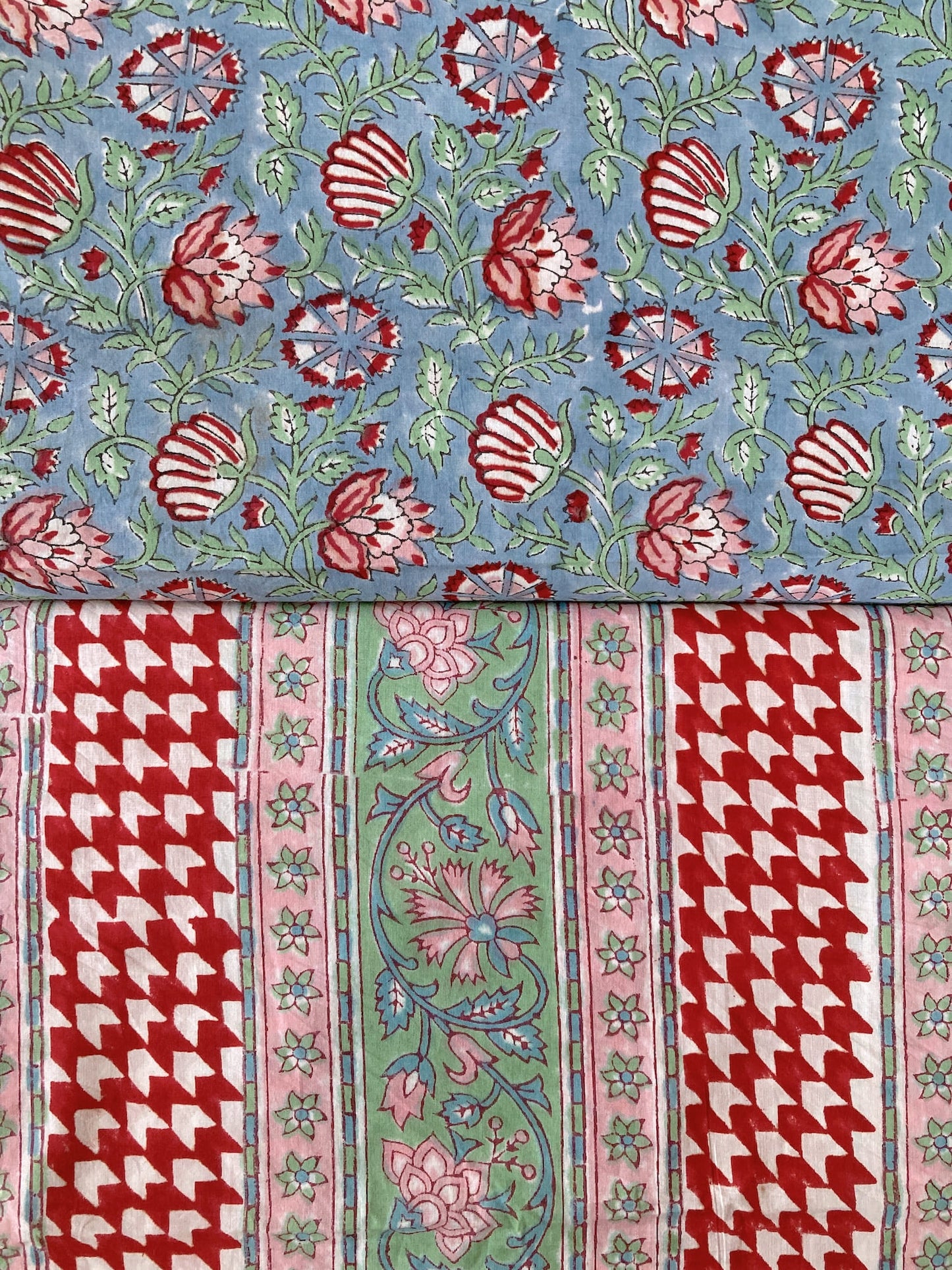 Hand Block Print  Floral Border Cotton Fabric  #299-2