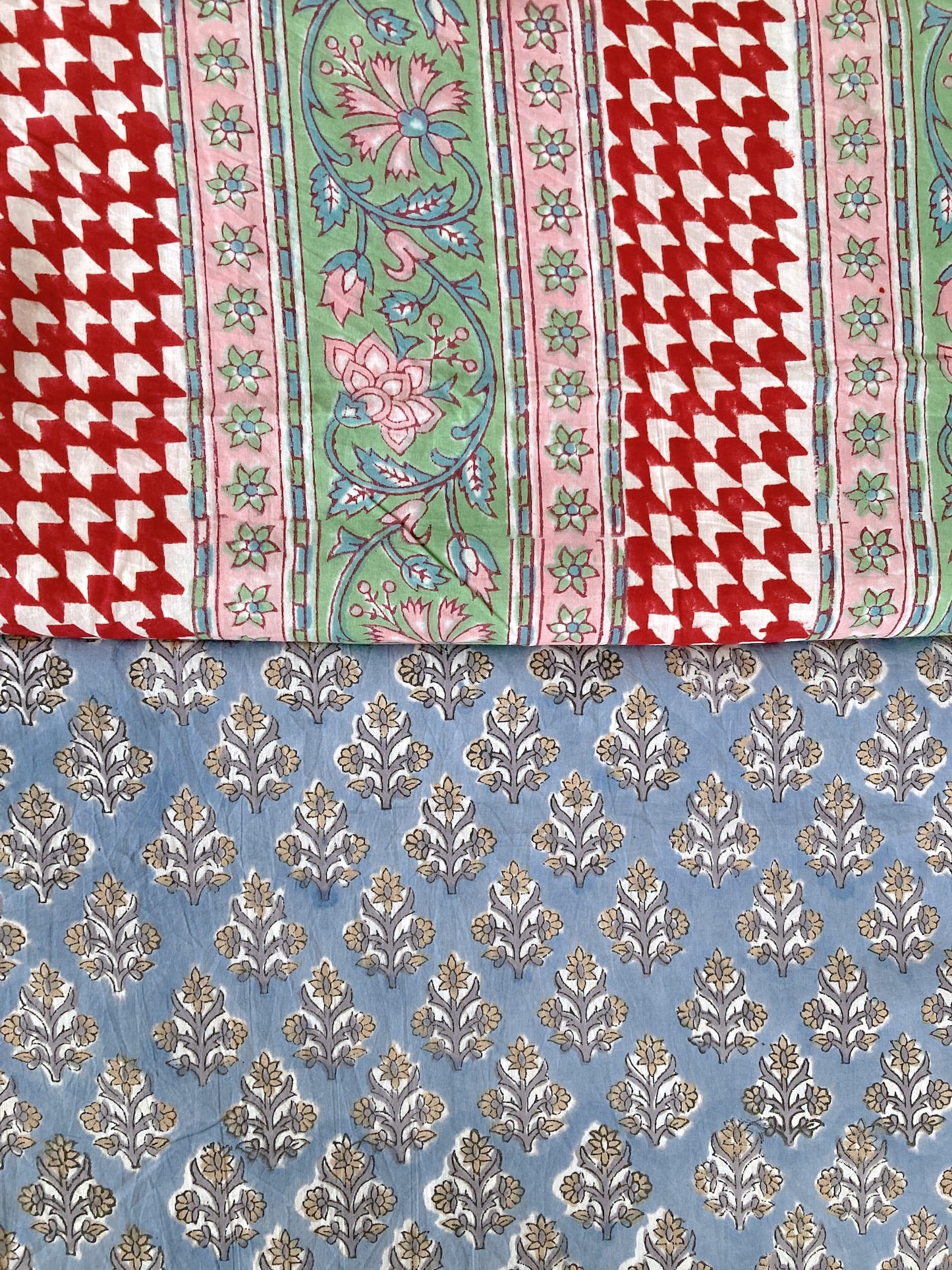 Hand Block Print  Floral Border Cotton Fabric  #299-2