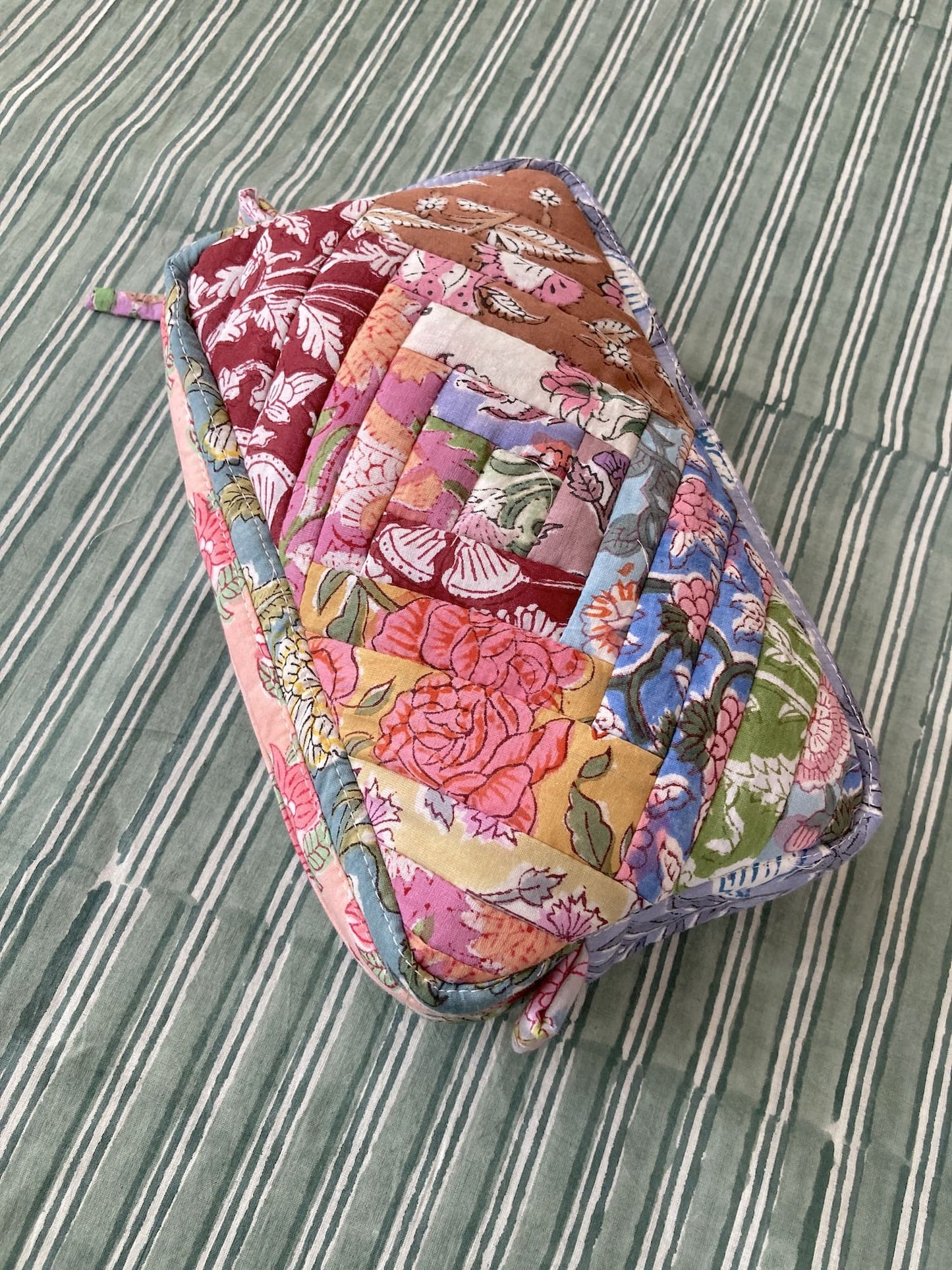 Hand Block Print Fabric Quilted Patchwork Makeup pouch / Travel Bag / Toiletry Bag