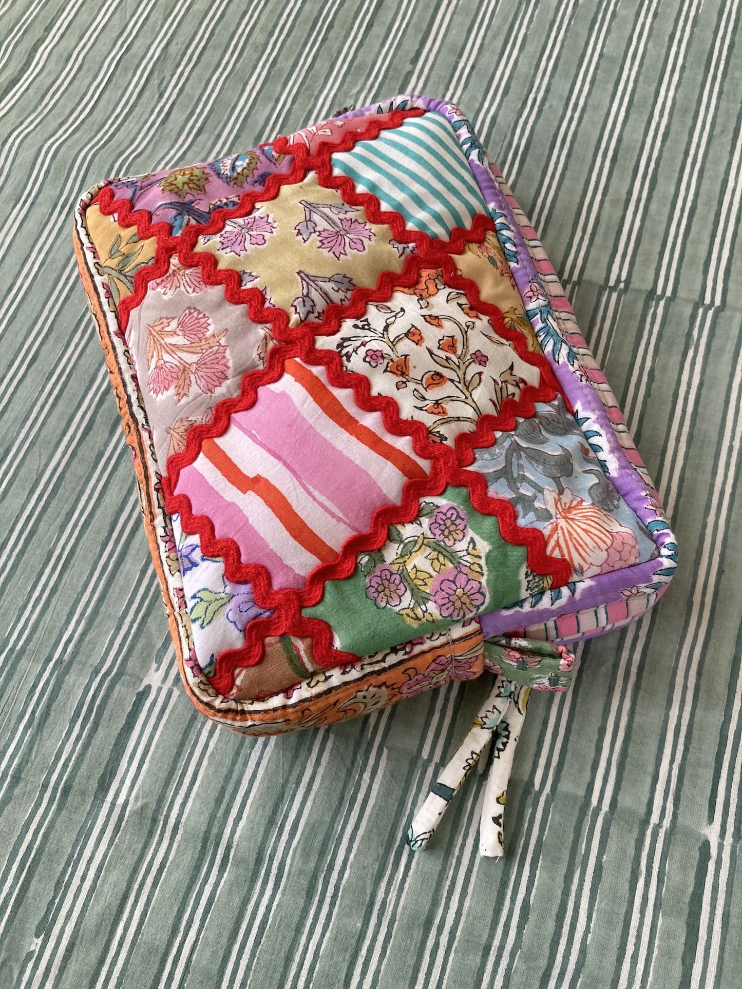Hand Block Print Fabric Quilted Patchwork Makeup pouch / Travel Bag / Toiletry Bag