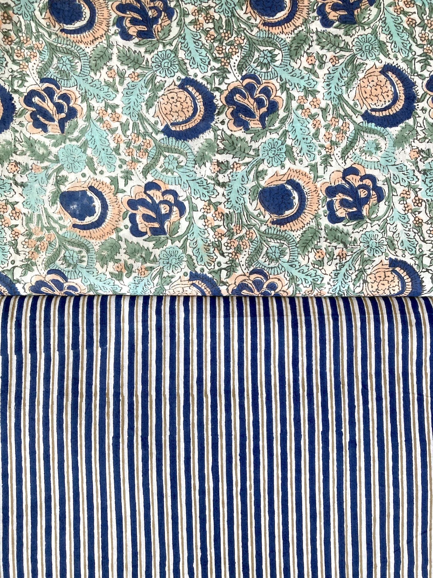 Hand Block Print White Floral Cotton Fabric  #299-9