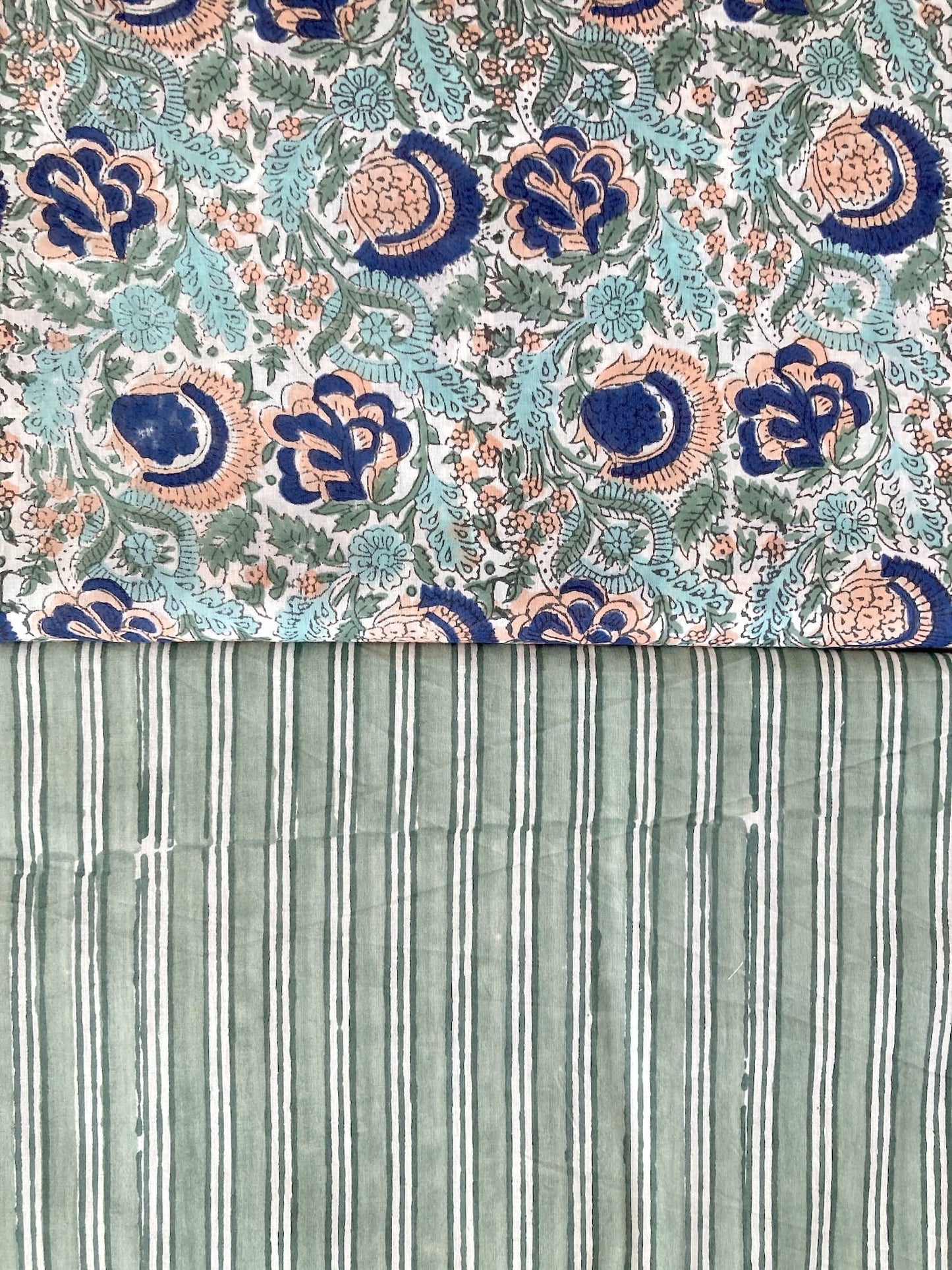 Hand Block Print White Floral Cotton Fabric  #299-9