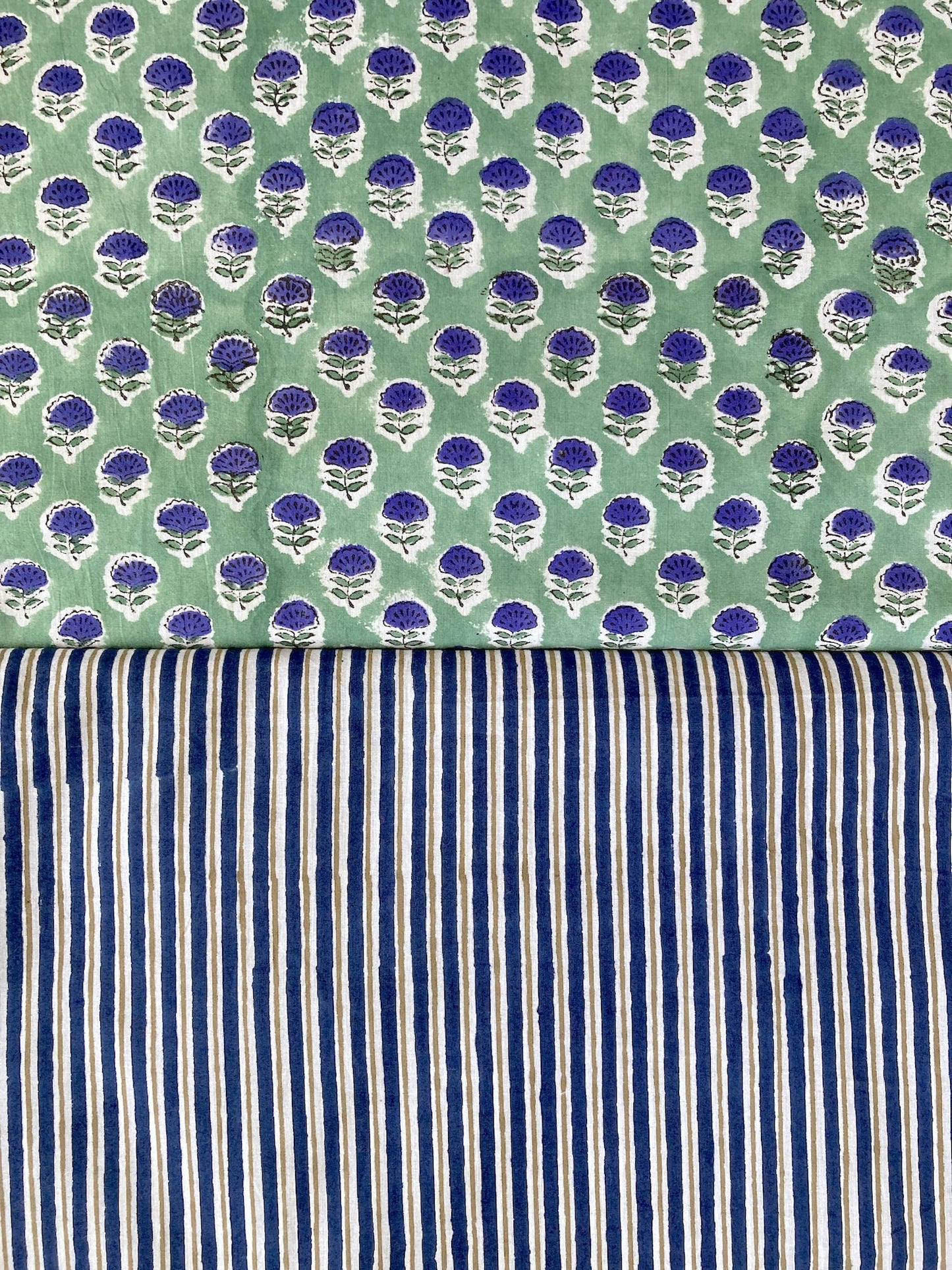Hand Block Print Navy Stripes Cotton Fabric  #299-8