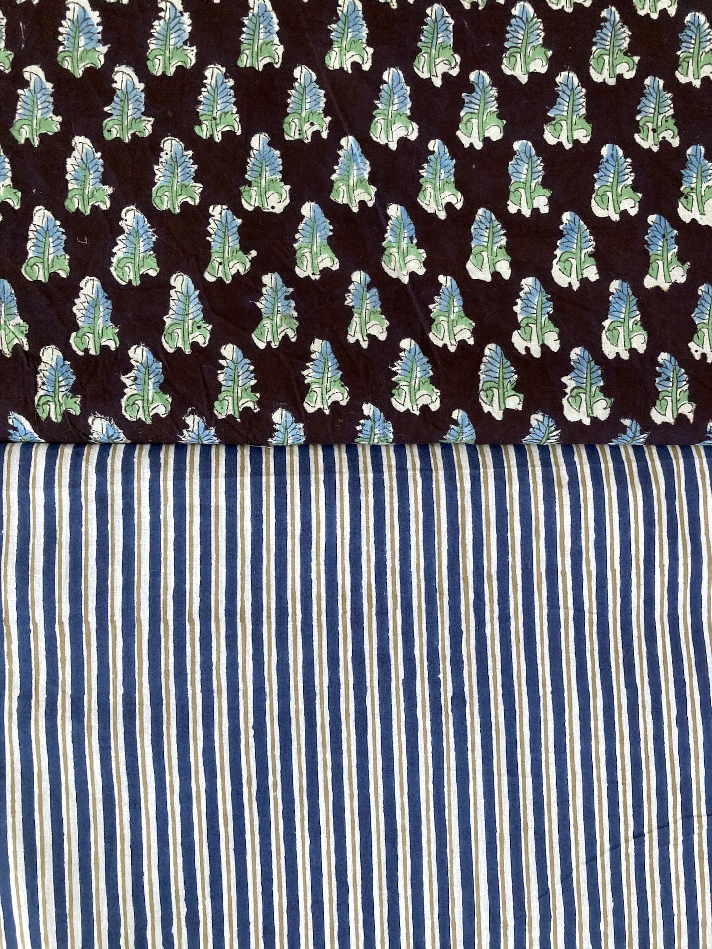 Hand Block Print Navy Stripes Cotton Fabric  #299-8