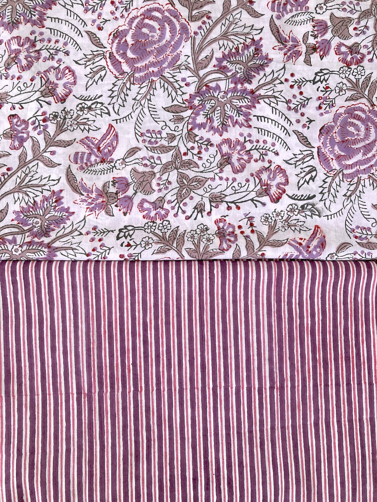 Hand Block Print Purple x Pink Stripes Cotton Fabric  #299-12