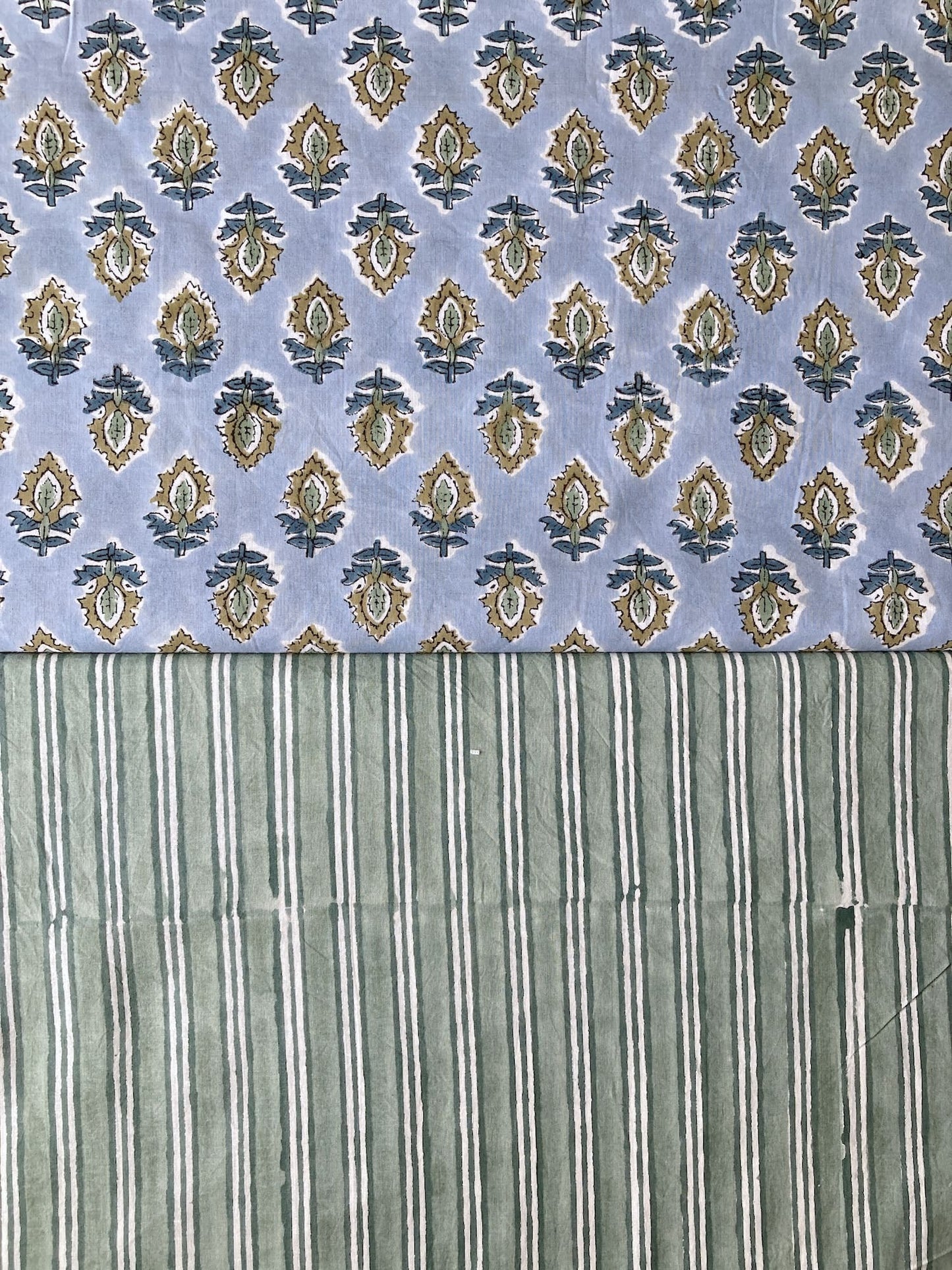 Hand Block Print Ice Blue Floral Cotton Fabric  #298-12