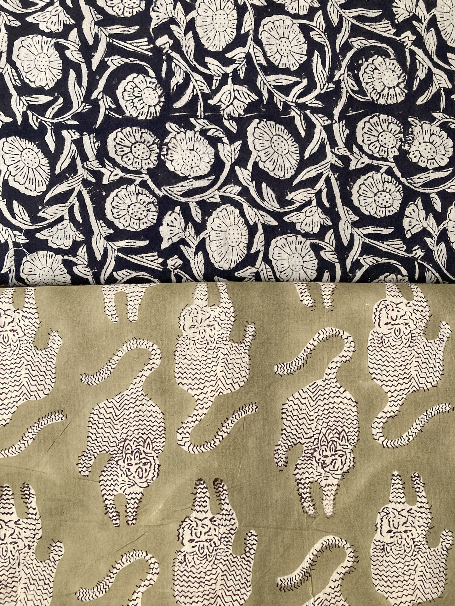 Hand Block Print Olive & Cream Tiger Cotton Fabric  #307-7