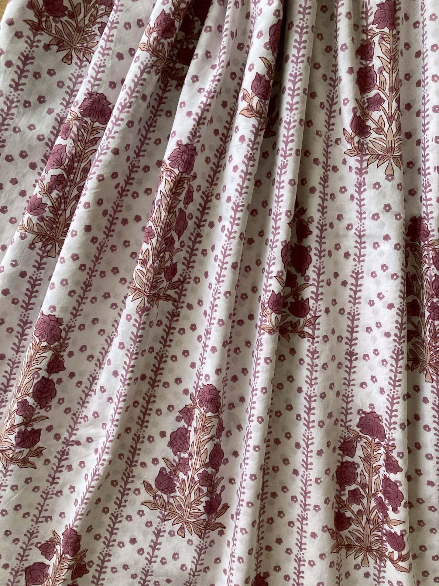 Hand Block Print White & Rose Color Cotton Fabric  #307-6