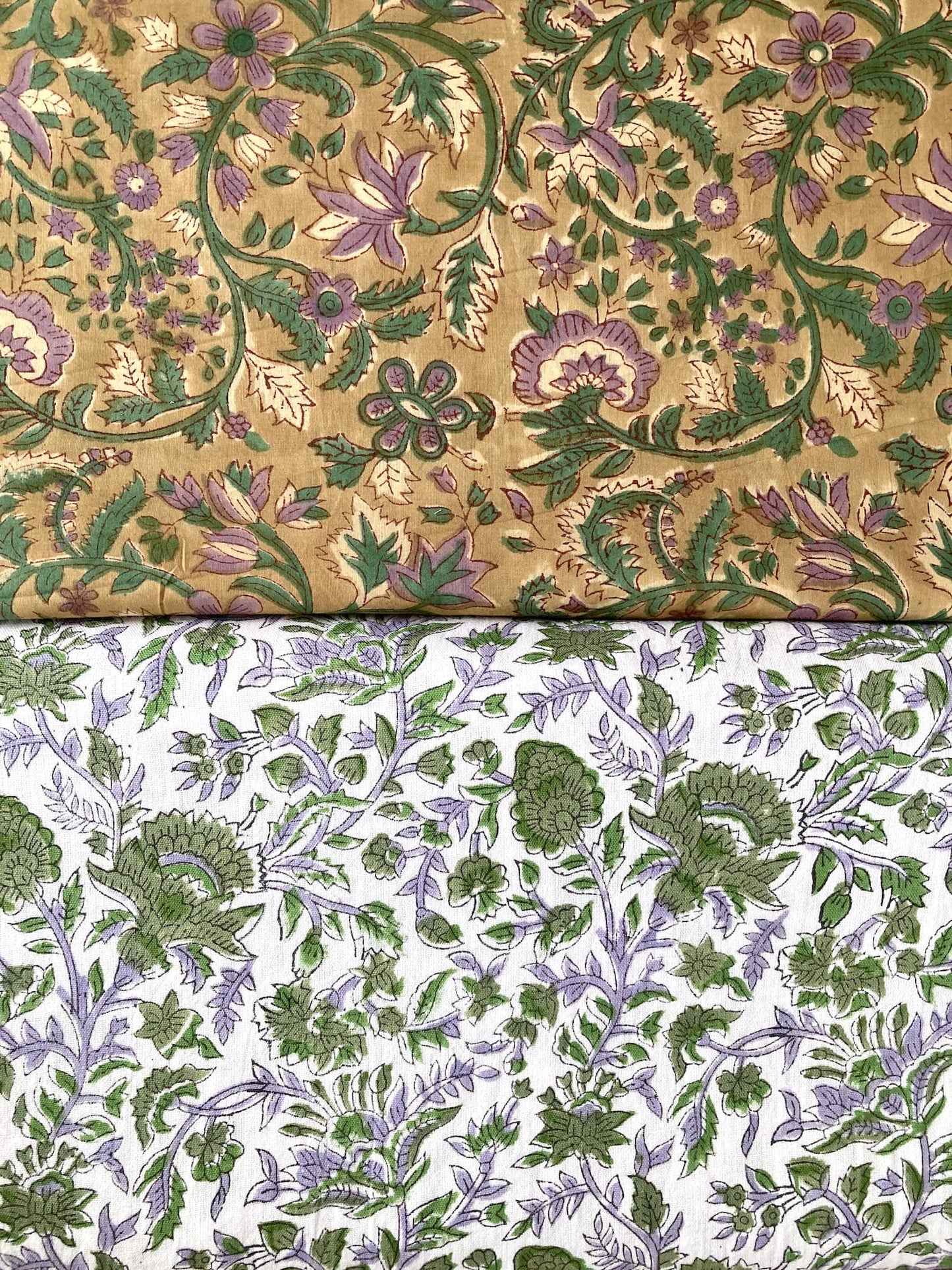 Hand Block Print  Floral Olive Cotton Fabric  #307-12