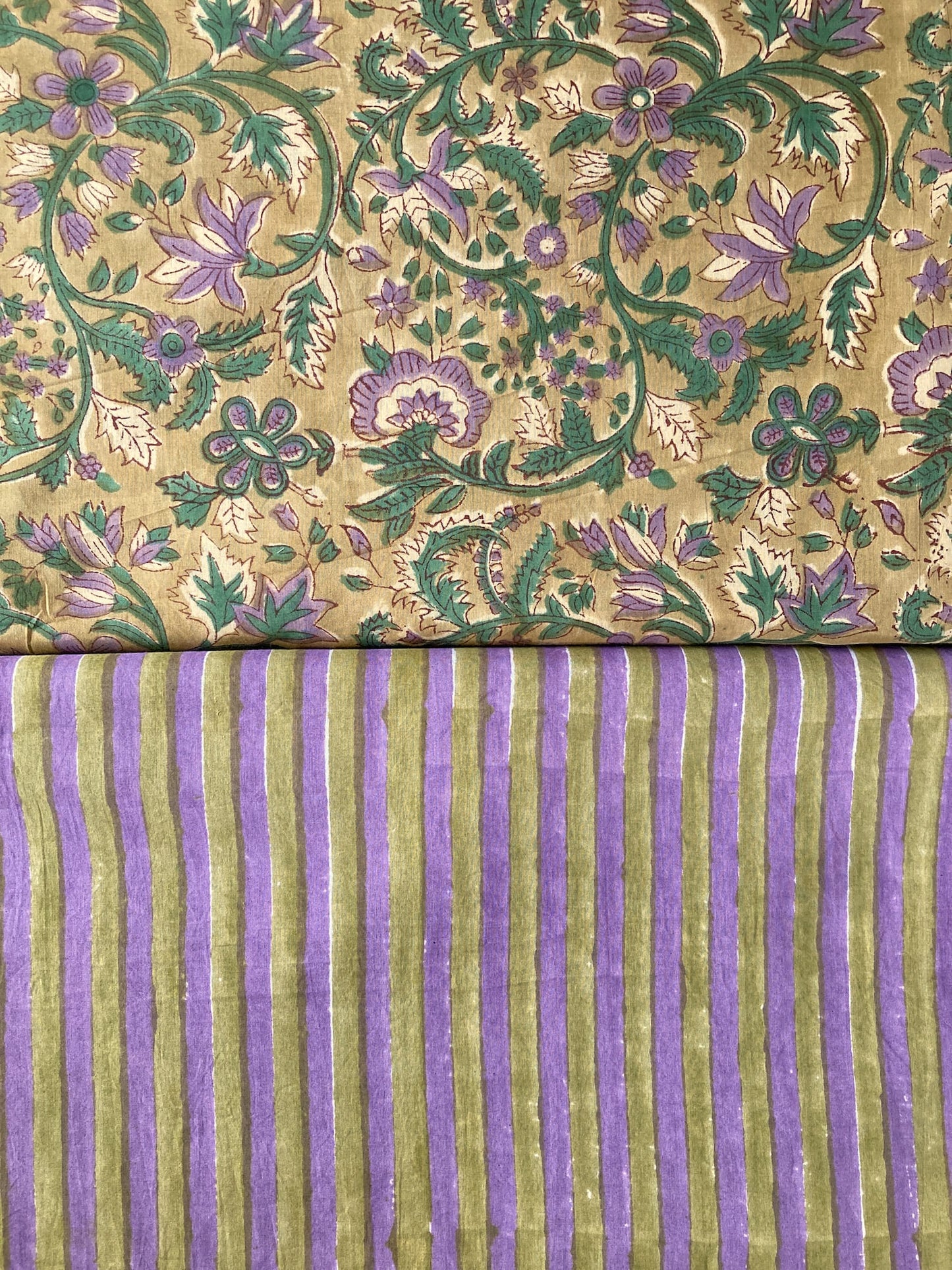 Hand Block Print  Floral Olive Cotton Fabric  #307-12