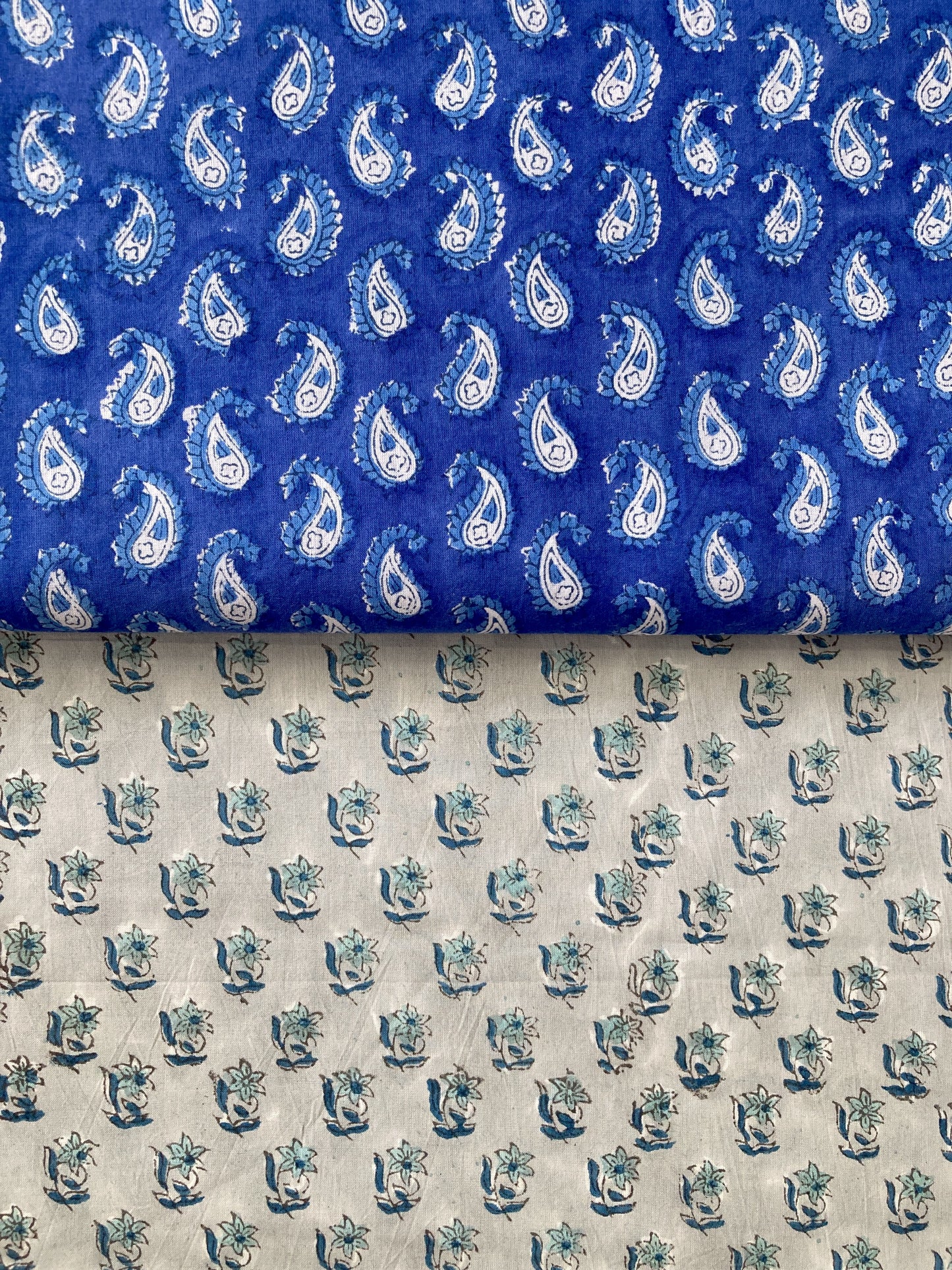 Hand Block Print Blue Paisley Cotton Fabric  #310-1