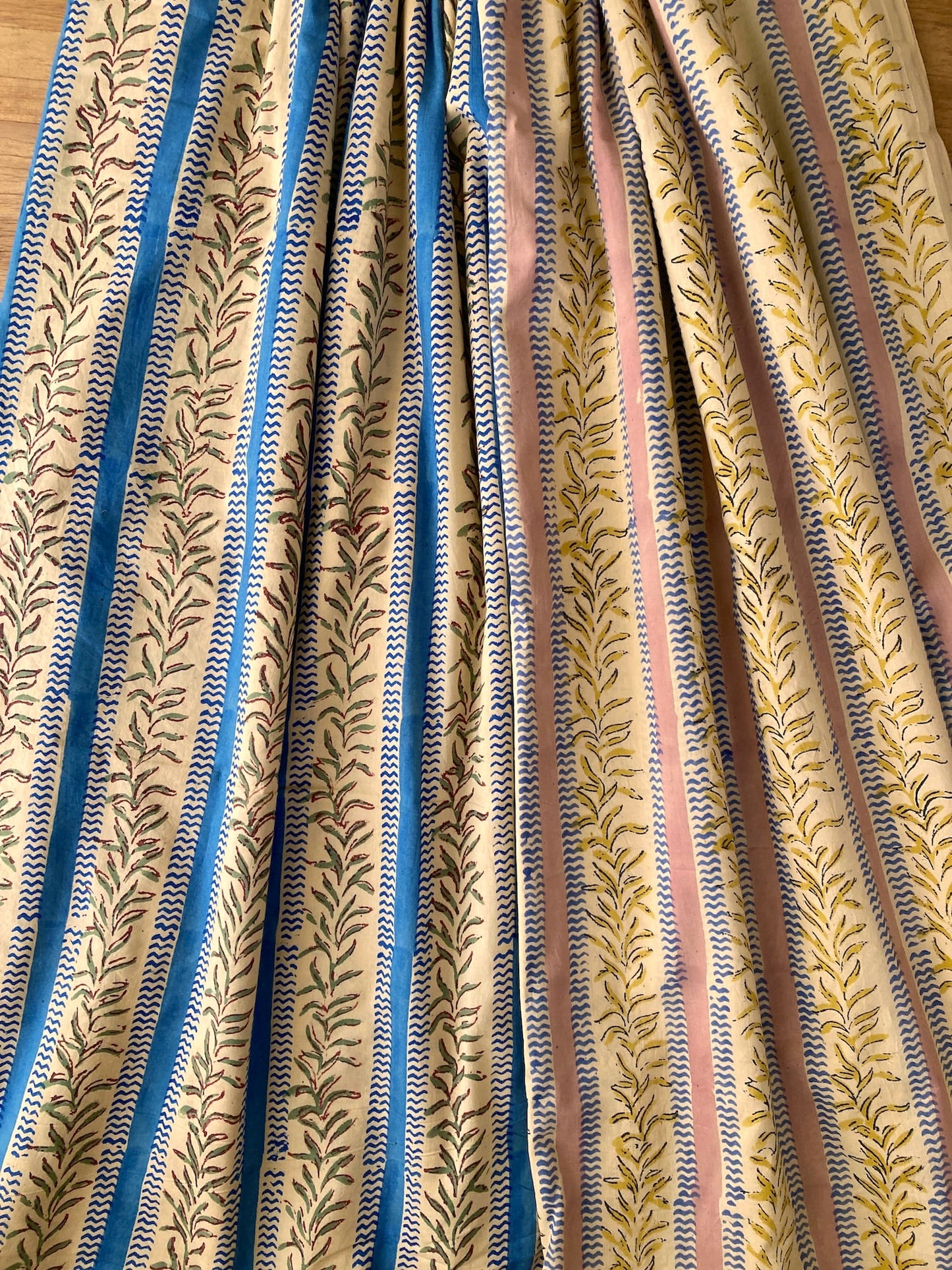 Hand Block Print Pink x Beige Stripes Cotton Fabric  #310-2