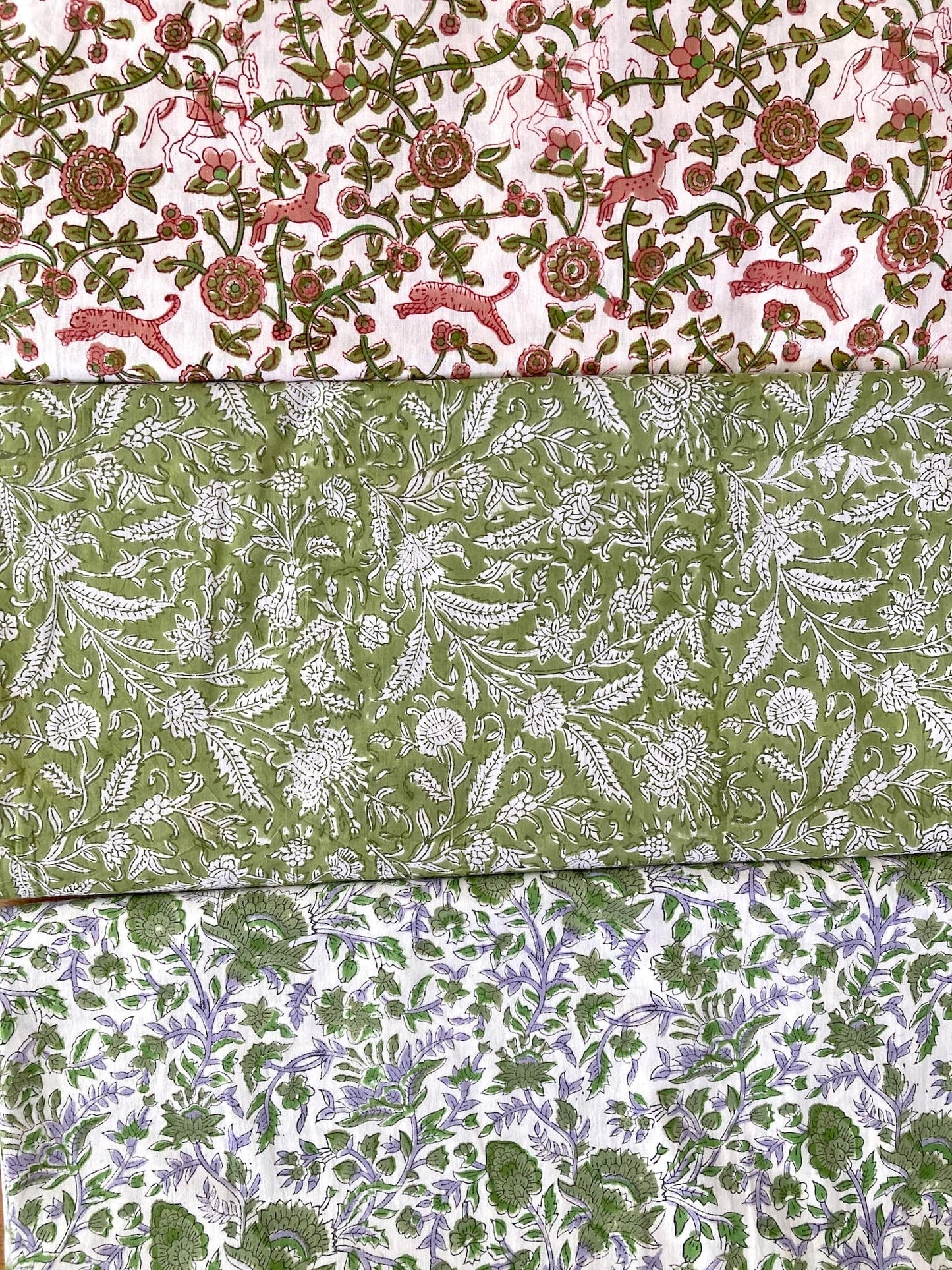Hand Block Print Pink x Beige Stripes Cotton Fabric  #310-2