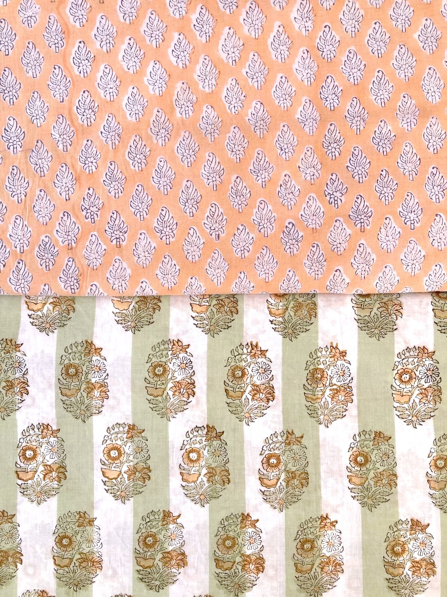 Hand Block Print Orange Floral Cotton Fabric  #316-12