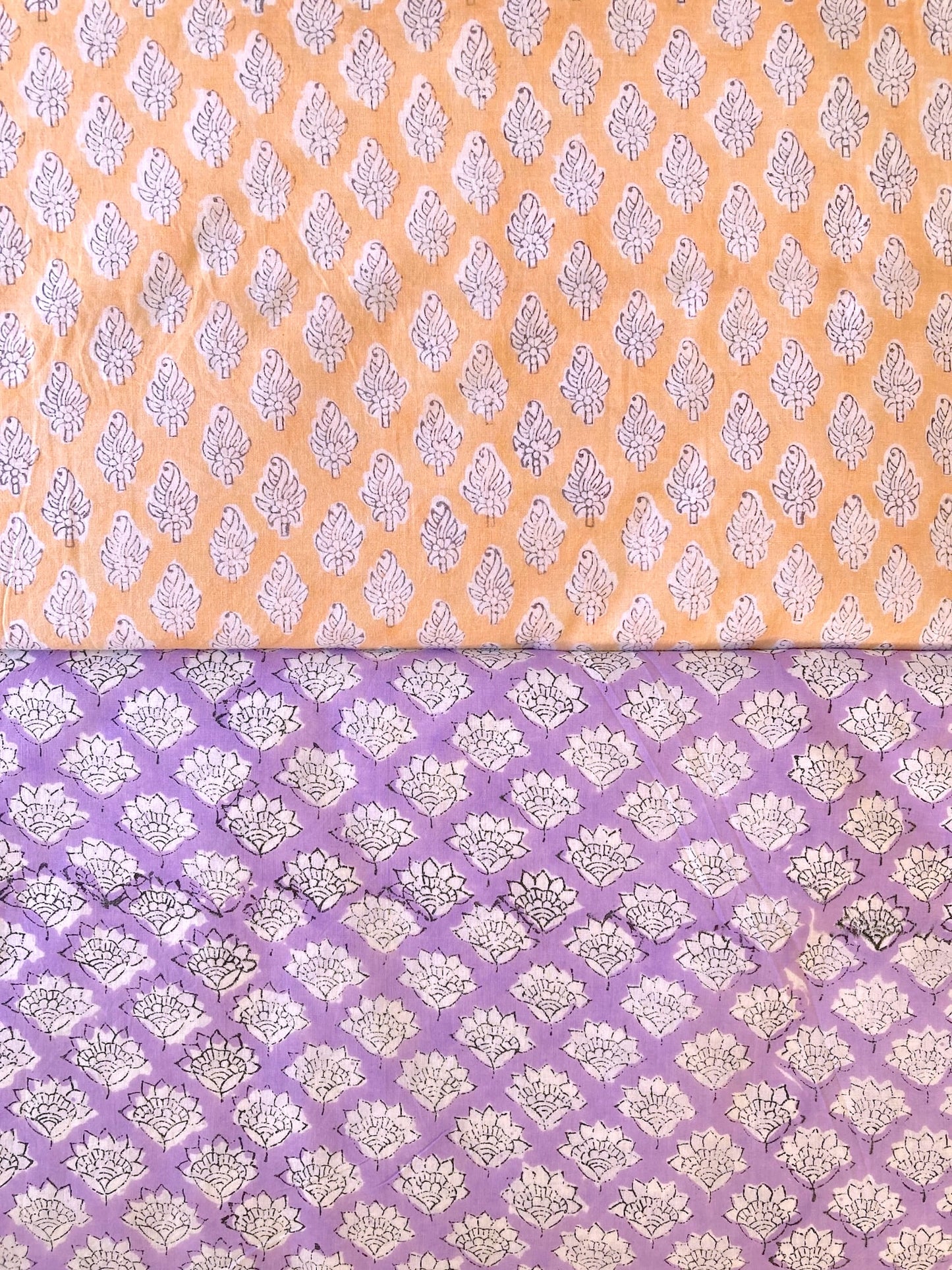 Hand Block Print Orange Floral Cotton Fabric  #316-12