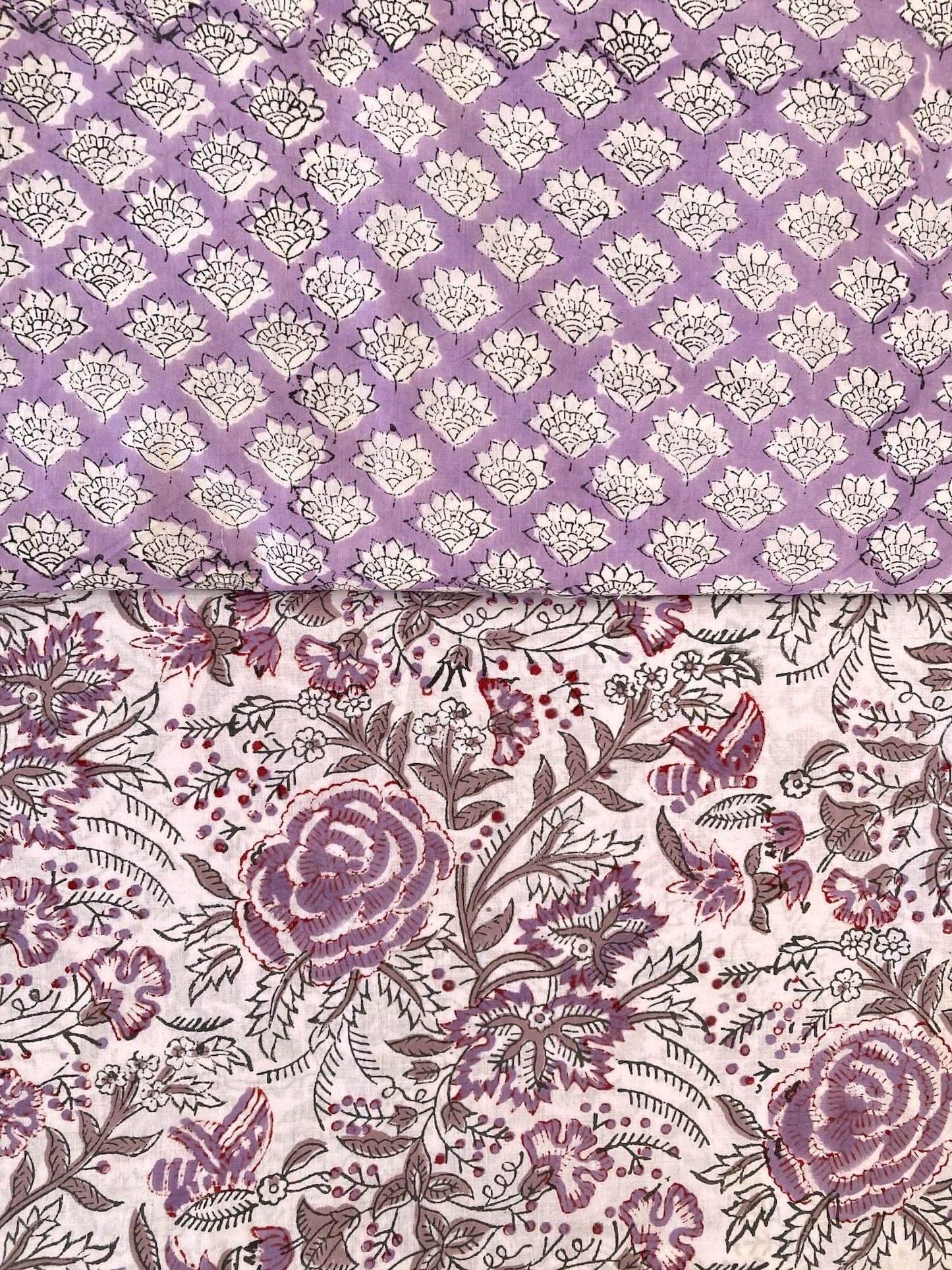 Hand Block Print Purple Floral Cotton Fabric  #316-11