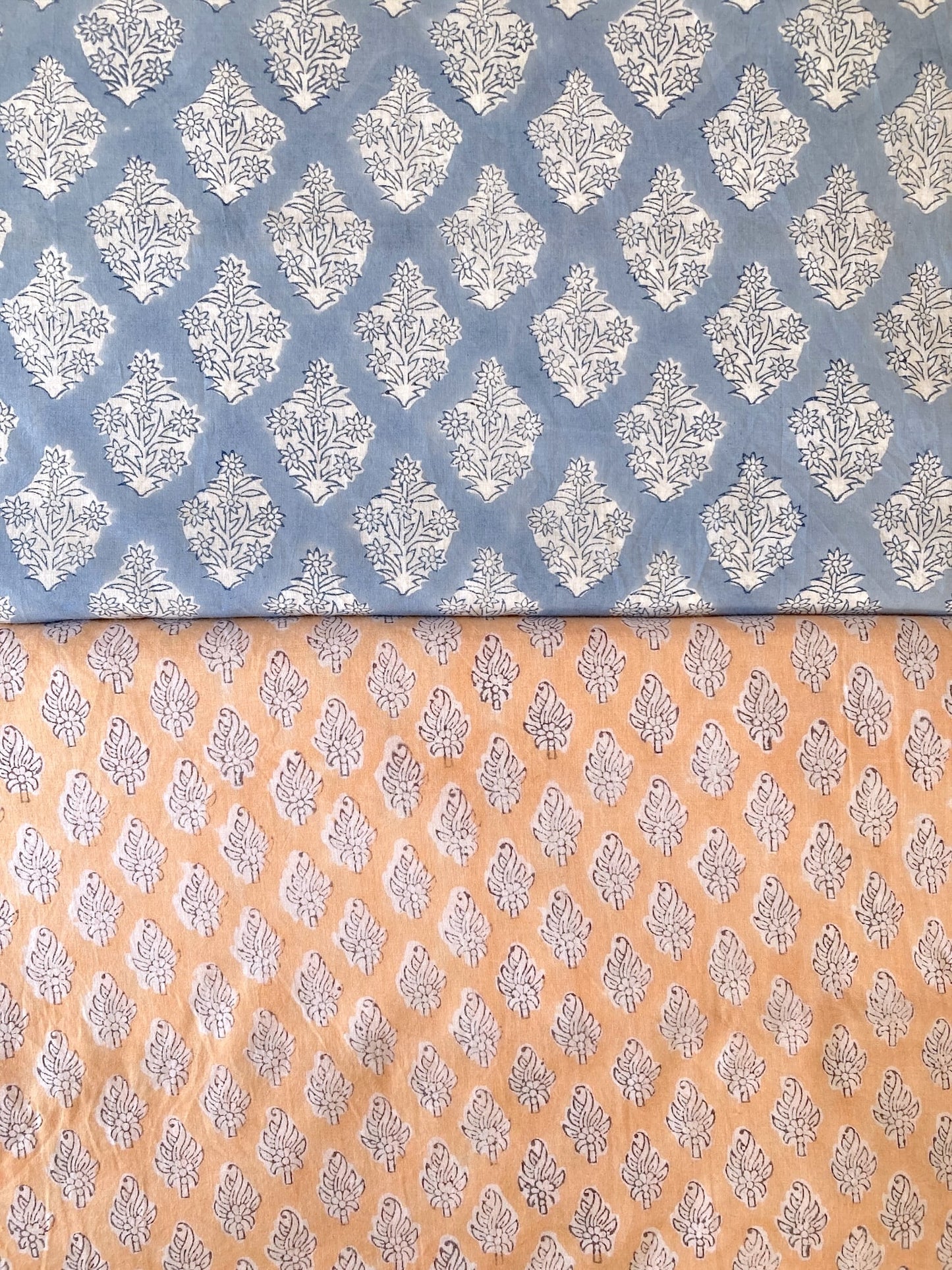 Hand Block Print Light Blue Cotton Fabric  #310-12