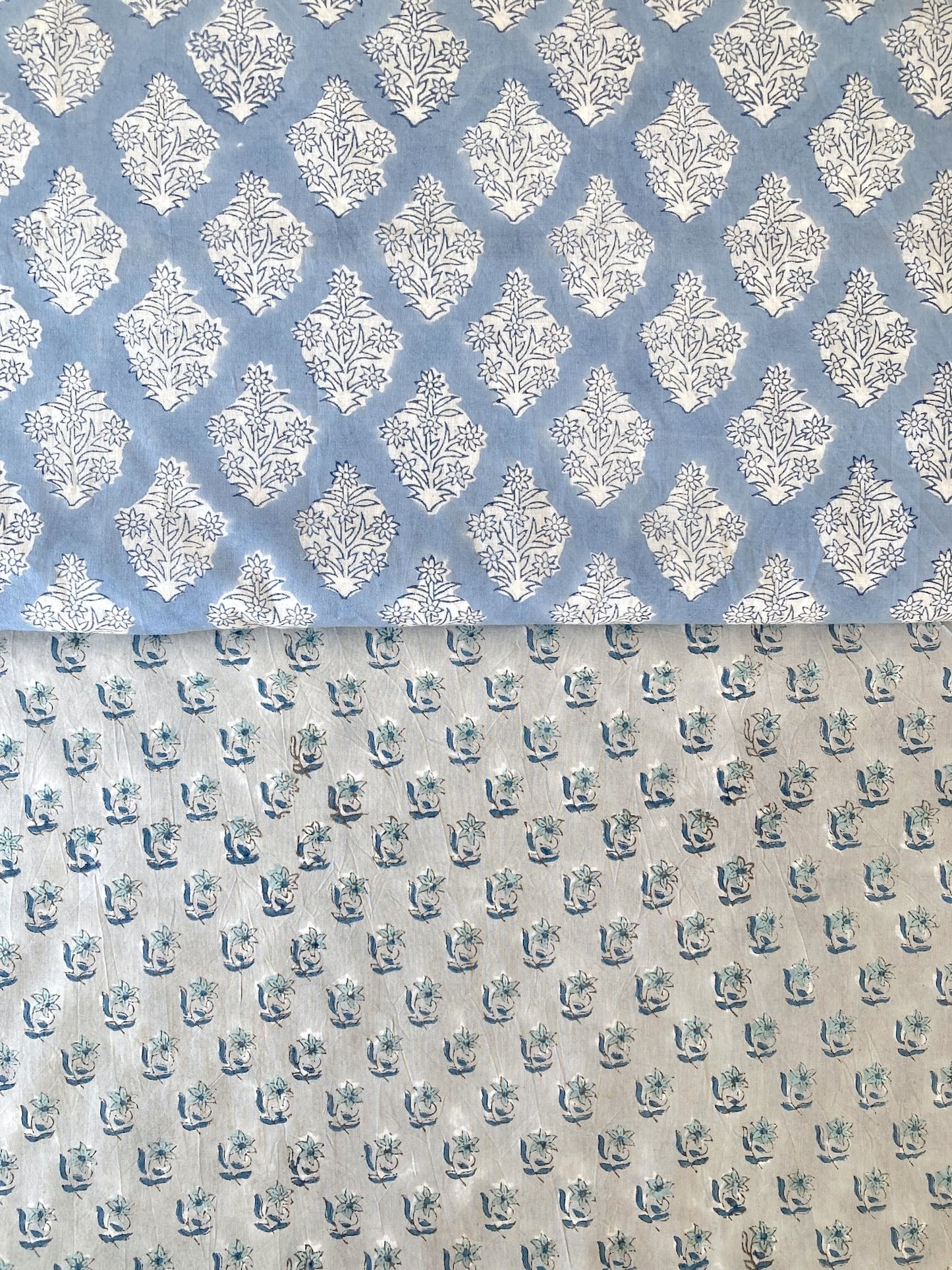 Hand Block Print Light Blue Cotton Fabric  #310-12