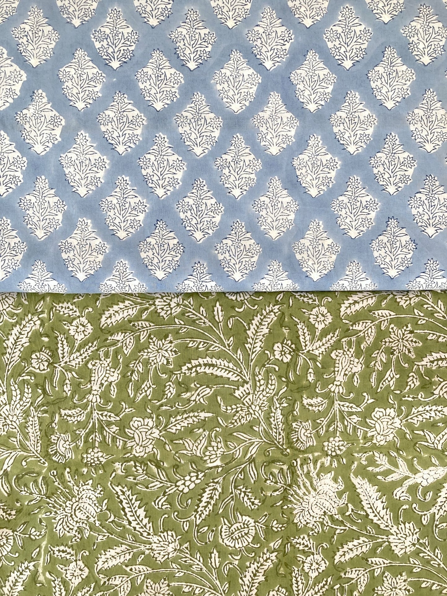 Hand Block Print Light Blue Cotton Fabric  #310-12