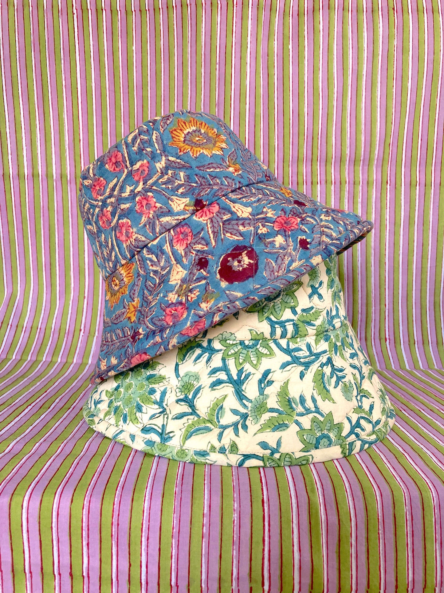 Hand Block Print Quilted Bucket Hat 【custom order】#Sabrina