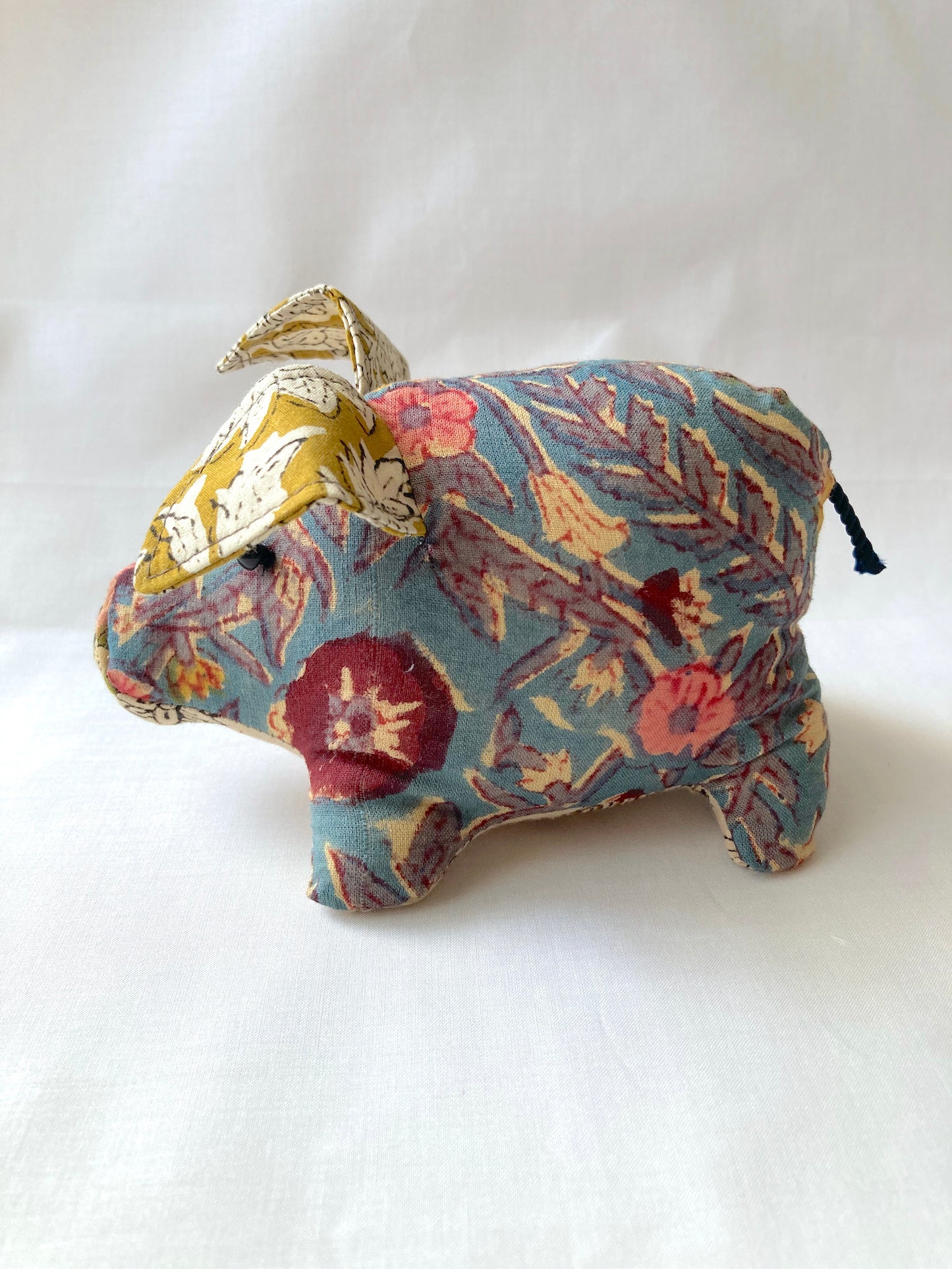 Hand Block Print Fabric Handmade Pigs Stuffed Animals Piggy