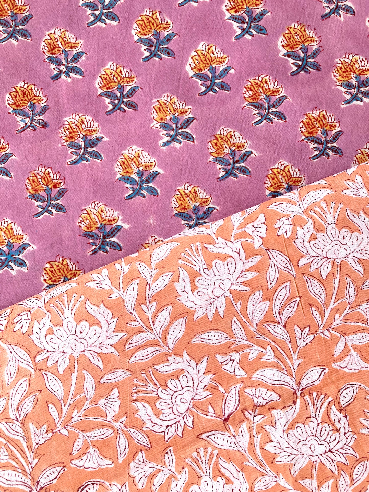 Hand Block Printed Cotton Fabric Light Orange #224-23