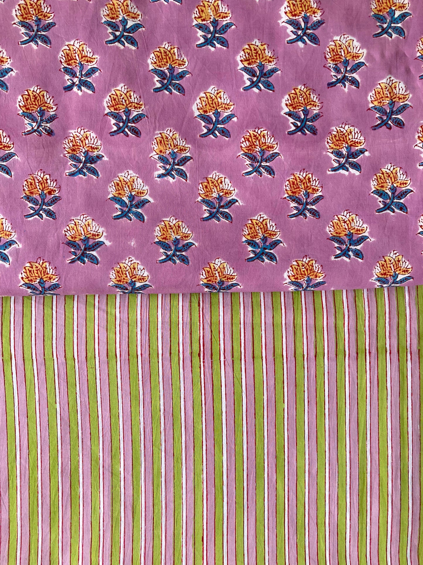 Hand Block Printed Cotton Lilac x Pear Fabric #218-7