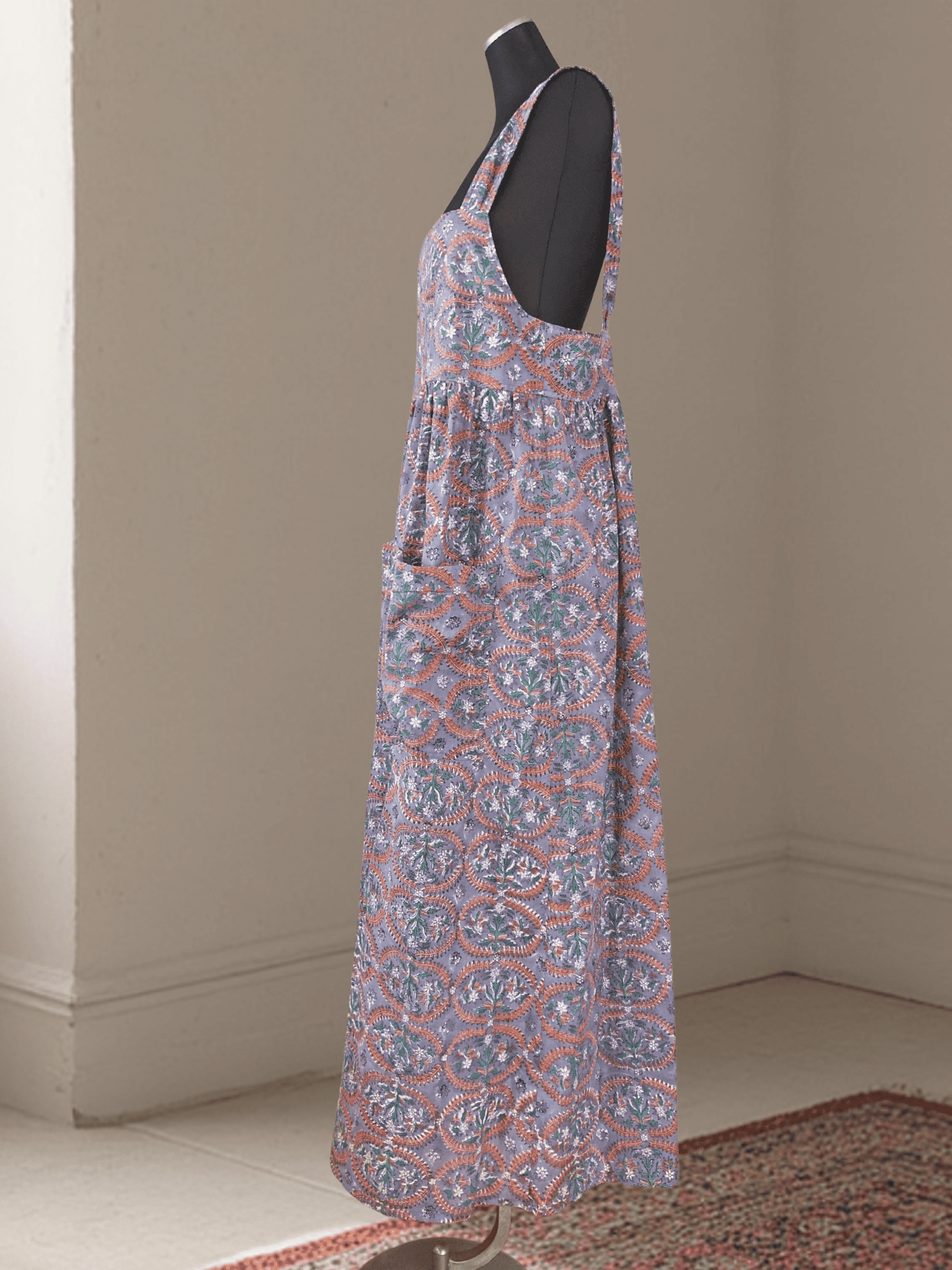 Hand Block Print Fabric Sleeveless Long Dress