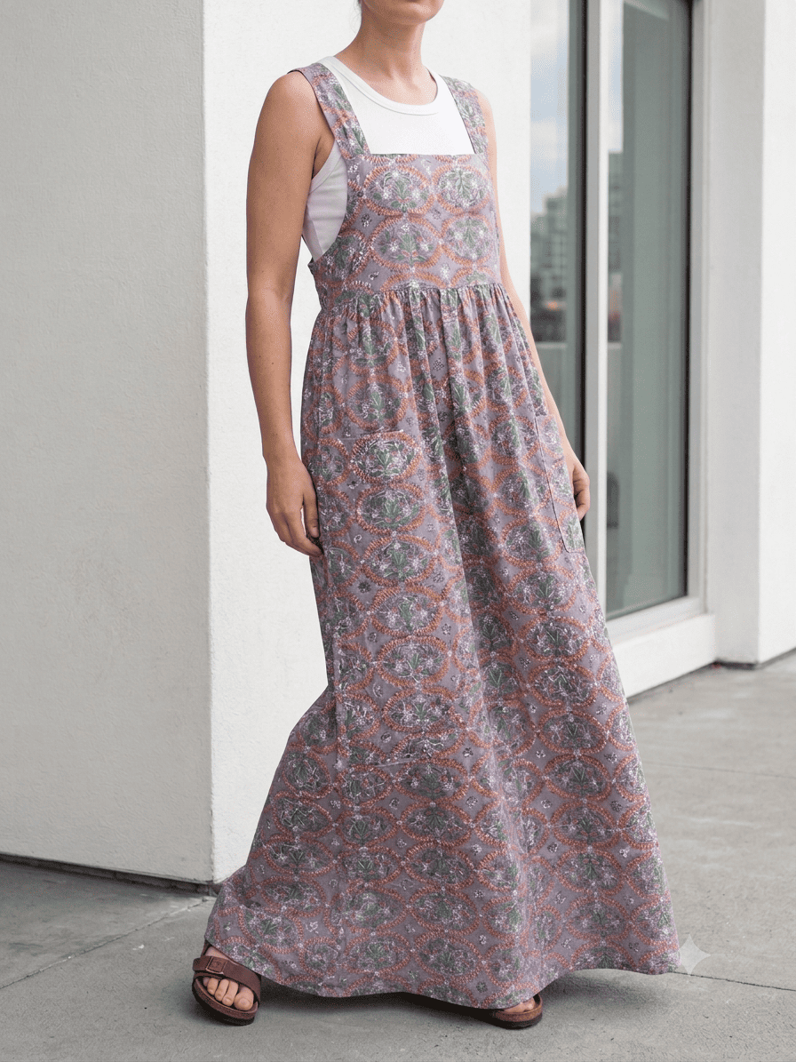Hand Block Print Fabric Sleeveless Long Dress