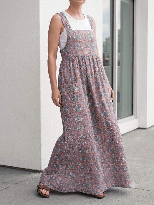 Hand Block Print Fabric Sleeveless Long Dress