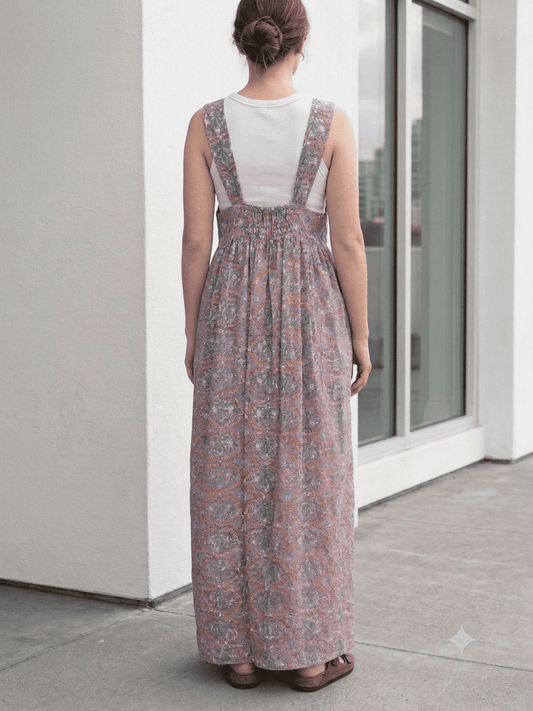 Hand Block Print Fabric Sleeveless Long Dress
