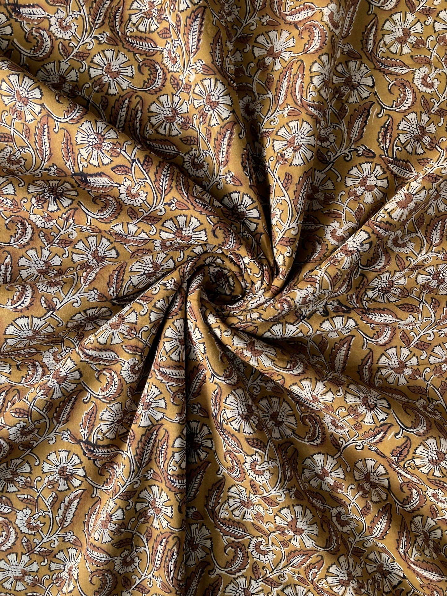 Hand Block Printed Bagru Mustard Yellow Cotton Fabric  #247-1