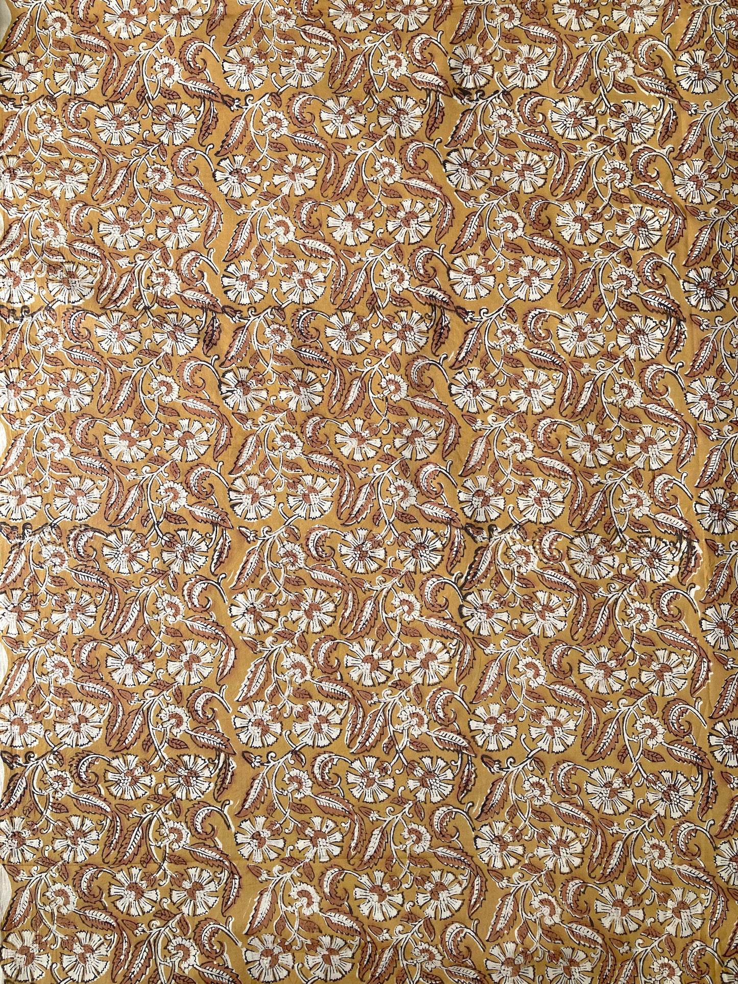 Hand Block Printed Bagru Mustard Yellow Cotton Fabric  #247-1