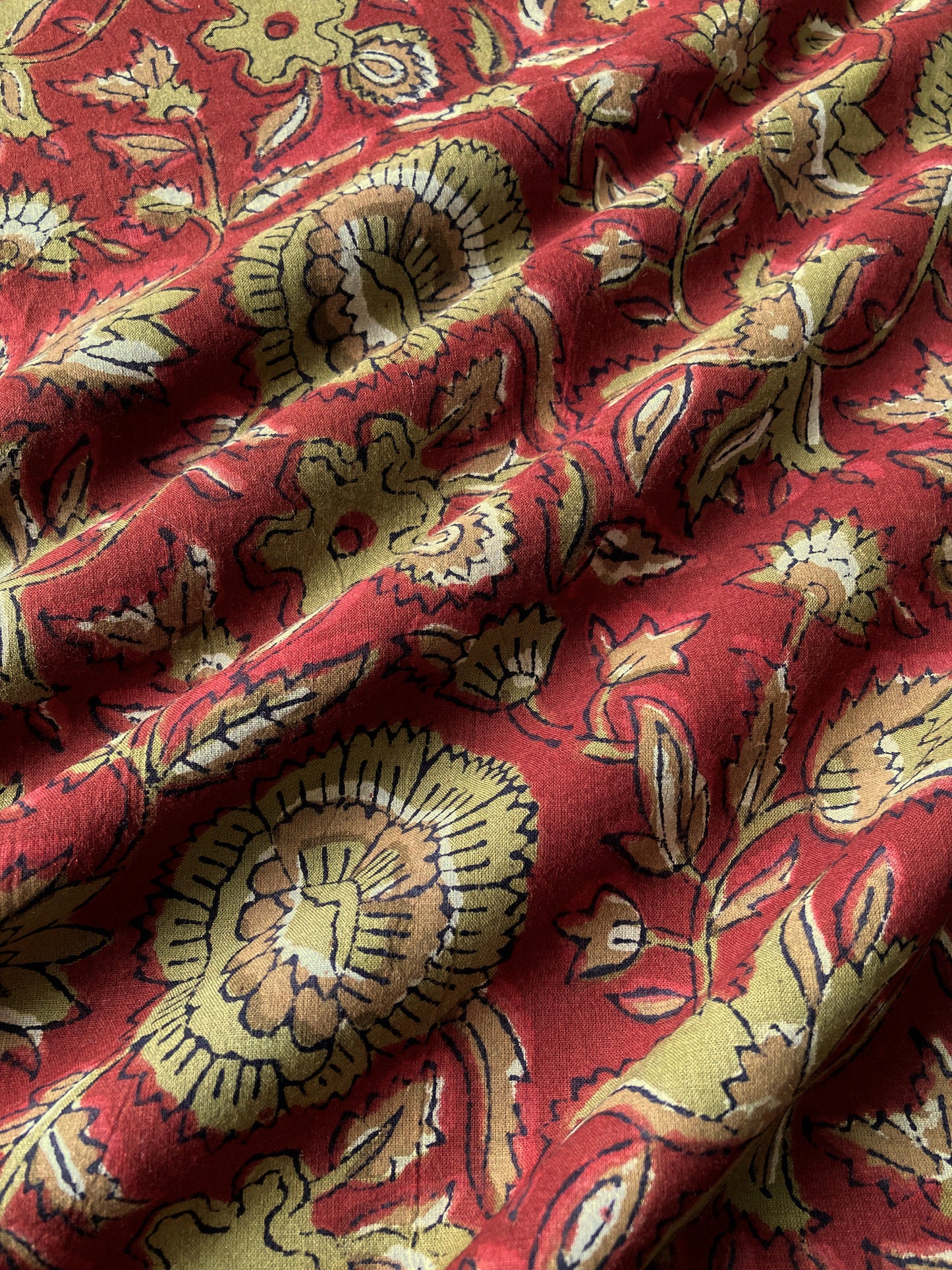 Hand Block Printed Jahota Red Cotton Fabric  #247-2