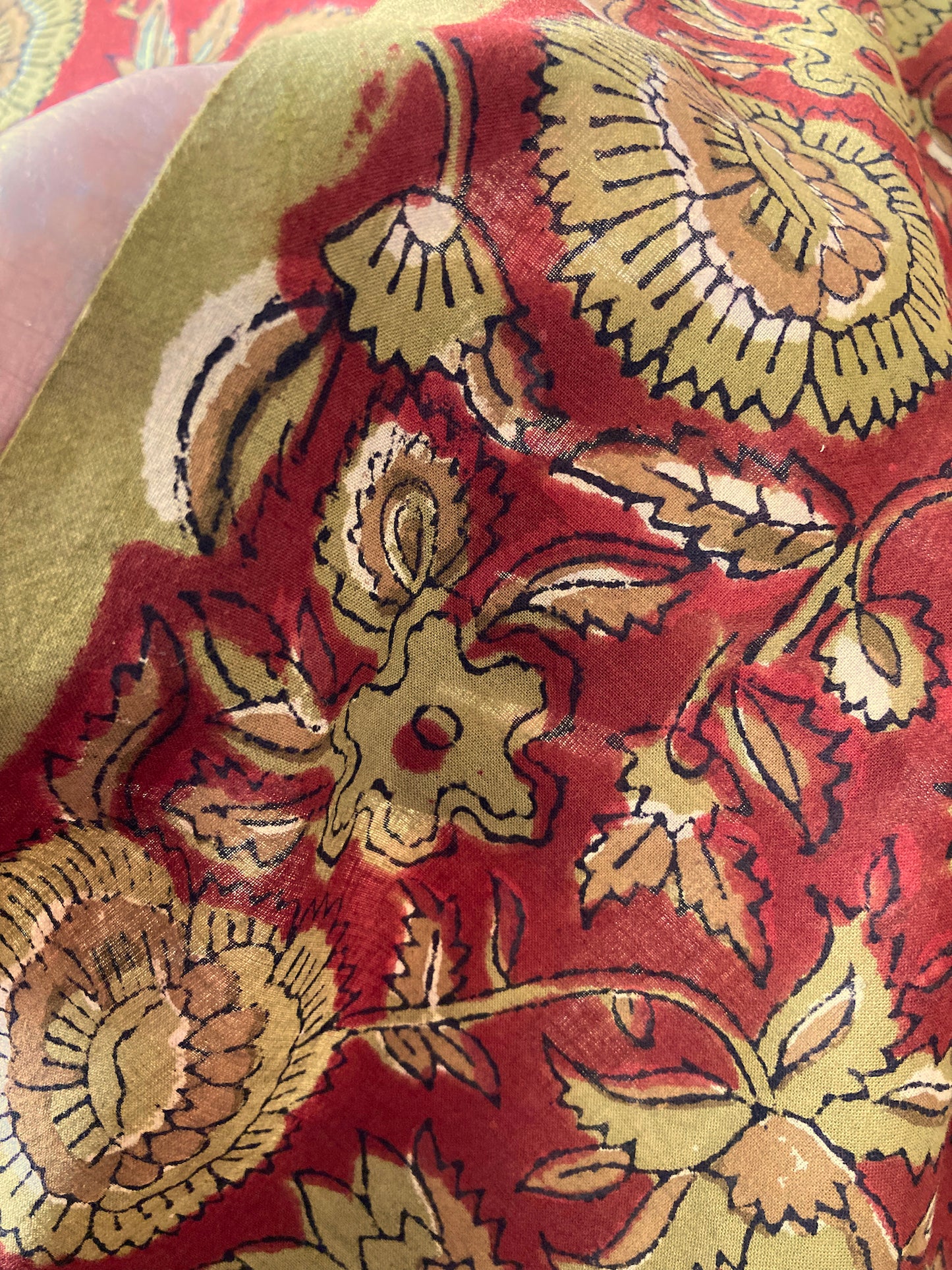 Hand Block Printed Jahota Red Cotton Fabric  #247-2