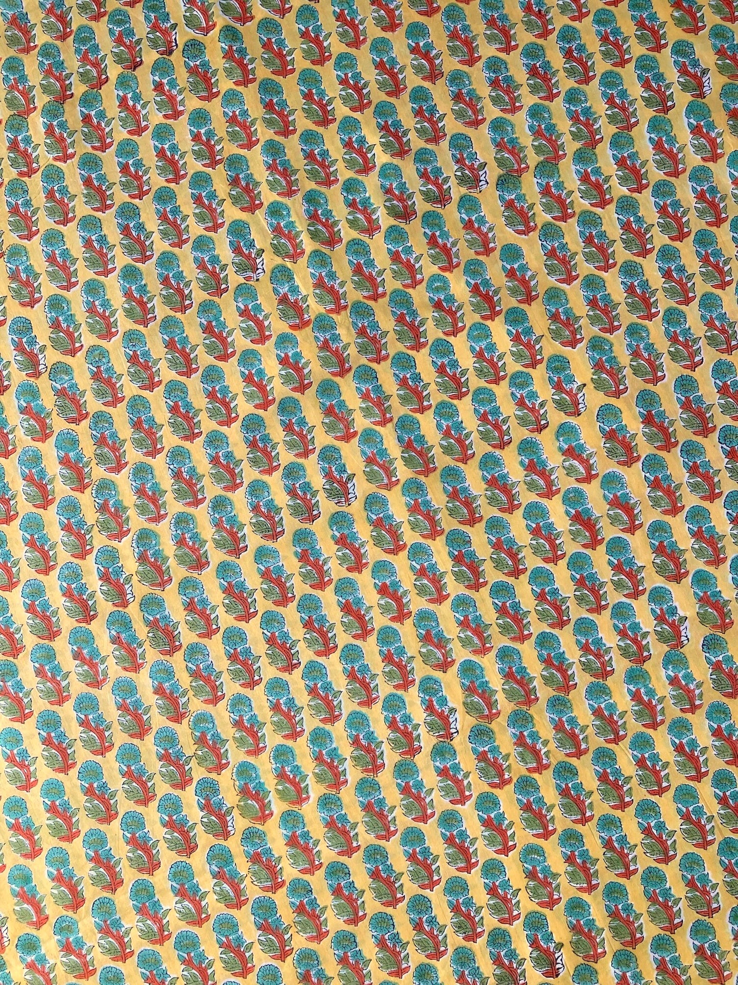 Hand Block Print Yellow Floral Cotton Fabric  #249-24
