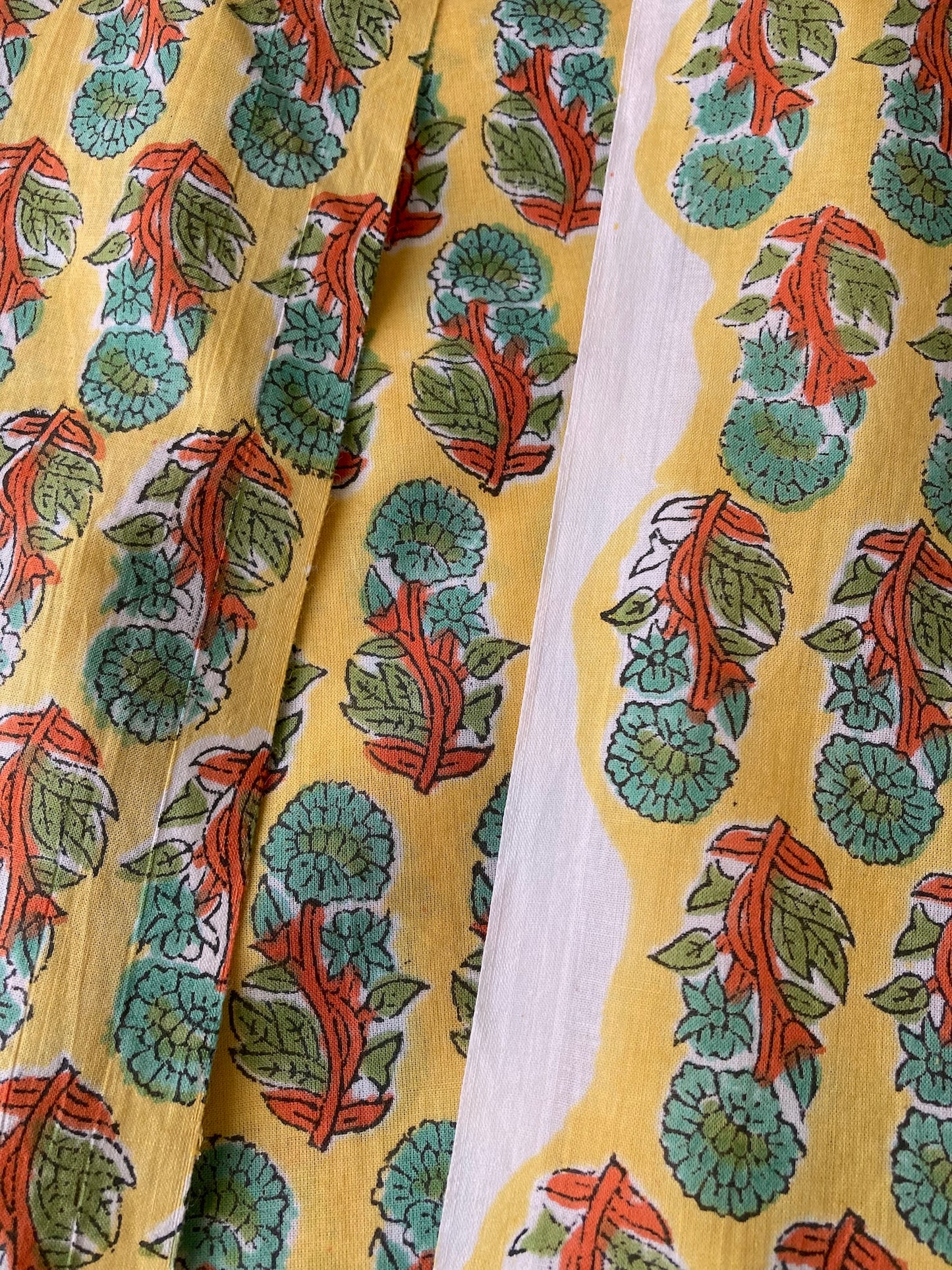 Hand Block Print Yellow Floral Cotton Fabric  #249-24