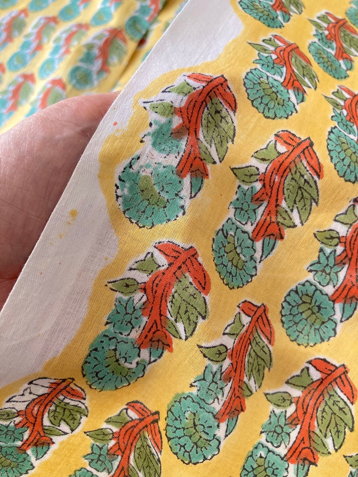 Hand Block Print Yellow Floral Cotton Fabric  #249-24