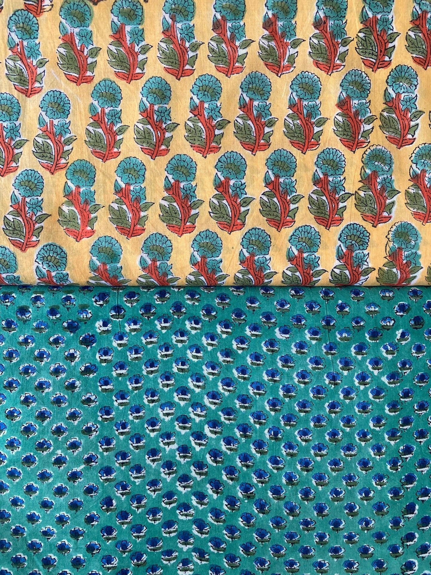Hand Block Print Yellow Floral Cotton Fabric  #249-24